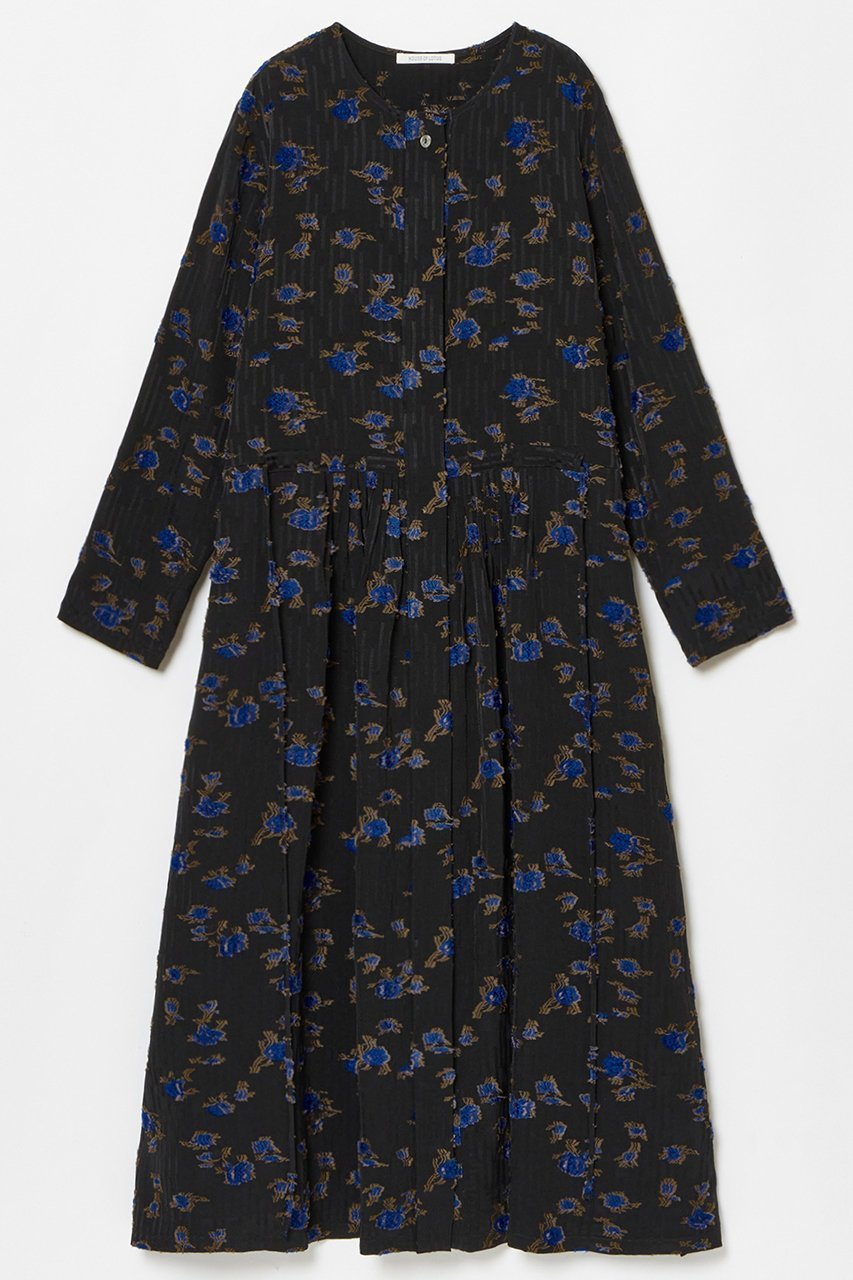 【ハウス オブ ロータス/HOUSE OF LOTUS】のカットジャカードワンピース インテリア・キッズ・メンズ・レディースファッション・服の通販 founy(ファニー) 　ファッション　Fashion　レディースファッション　Fashion for Women　ワンピース　Dresses　チュニック　Tunic Tops & Dresses　ジャカード／ジャガード　Jacquard, Woven Pattern　ストライプ　Stripe, Striped Pattern　チュニック　Tunic, Long Top　フラワー　Flower, Floral　フロント　Front, Front Design　ミックス　Mix, Mixed Style　モチーフ　Motif, Design Theme　ロング　Long, Long-Length　エレガント 上品　Elegant　ブラック|ID: prp329100004308236 ipo3291000000034952493