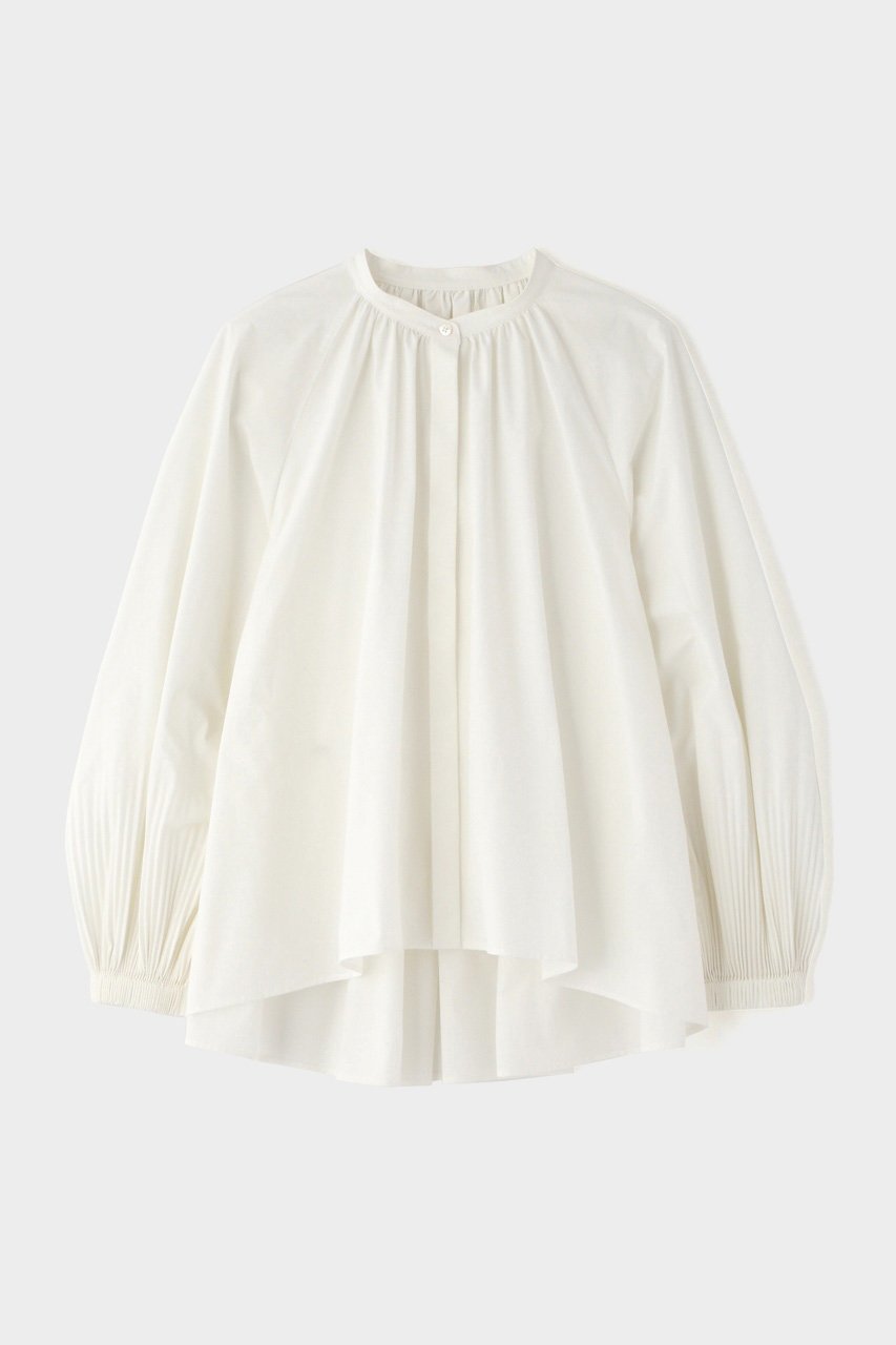 【ル フィル/LE PHIL】のSOLOTEXブロードノーカラーシャツ 人気、トレンドファッション・服の通販 founy(ファニー) 　ファッション　Fashion　レディースファッション　Fashion for Women　トップス・カットソー　Cut & Sew Tops　シャツ・ブラウス・オフィスカジュアル　Elegant Blouses & Button-Ups　ギャザー　Gathered, Ruffled　シンプル　Simple, Minimal　スリーブ　Sleeve, Long Sleeve / Short Sleeve　ブロード　Broadcloth, Fine Cotton　プリーツ　Pleats, Pleated　ロング　Long, Long-Length　エレガント 上品　Elegant　 other-1|ID: prp329100004308251 ipo3291000000033725281