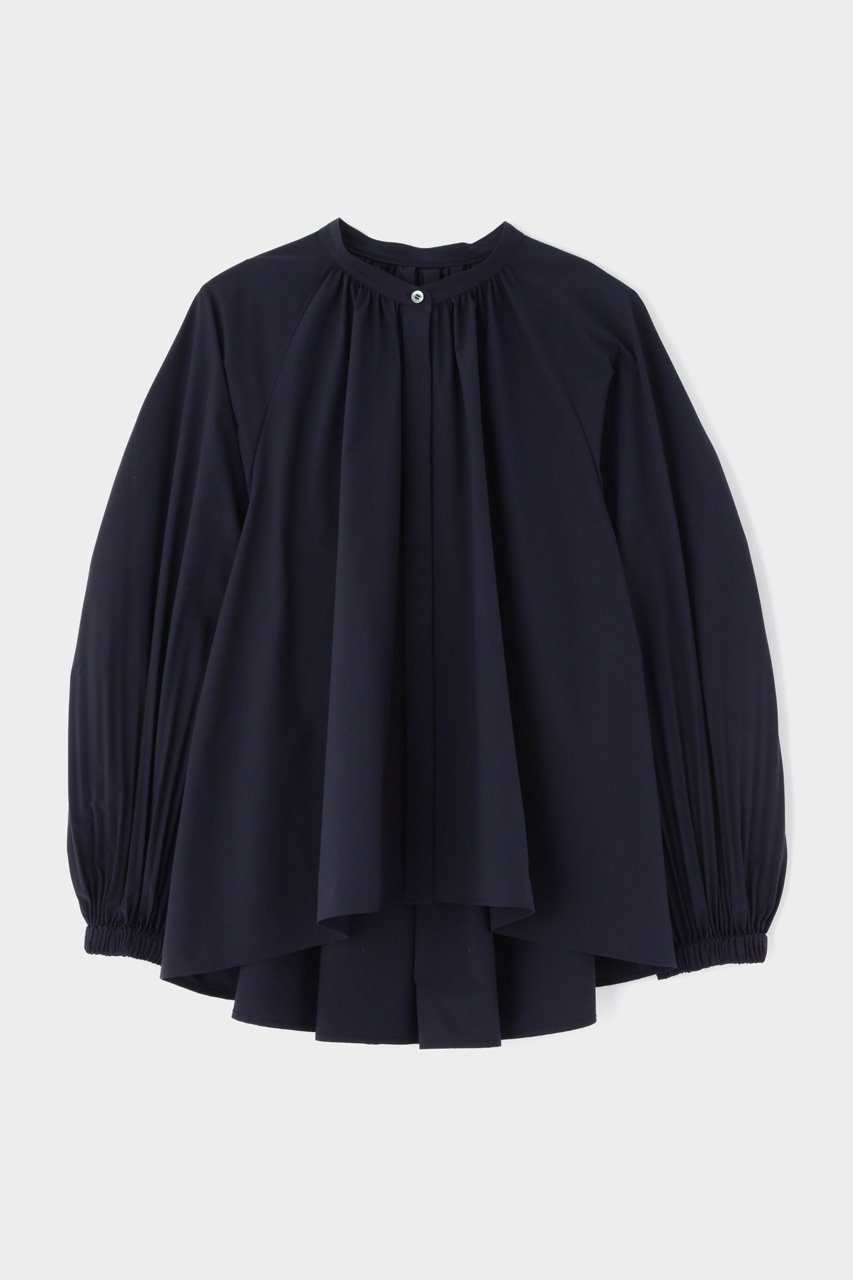 【ル フィル/LE PHIL】のSOLOTEXブロードノーカラーシャツ インテリア・キッズ・メンズ・レディースファッション・服の通販 founy(ファニー) 　ファッション　Fashion　レディースファッション　Fashion for Women　トップス・カットソー　Cut & Sew Tops　シャツ・ブラウス・オフィスカジュアル　Elegant Blouses & Button-Ups　ギャザー　Gathered, Ruffled　シンプル　Simple, Minimal　スリーブ　Sleeve, Long Sleeve / Short Sleeve　ブロード　Broadcloth, Fine Cotton　プリーツ　Pleats, Pleated　ロング　Long, Long-Length　エレガント 上品　Elegant　ネイビー|ID: prp329100004308251 ipo3291000000033725284