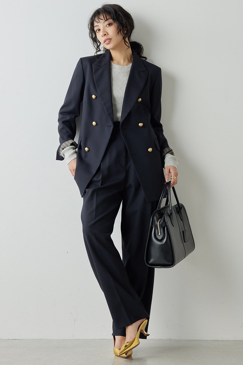 【ウィムガゼット/Whim Gazette】のセンタープレスタックパンツ インテリア・キッズ・メンズ・レディースファッション・服の通販 founy(ファニー) 　ファッション　Fashion　レディースファッション　Fashion for Women　パンツ　Pants & Trousers　おすすめ　Recommended / Our Picks　クラシカル　Classical, Vintage-Inspired　ジャケット　Jacket, Outerwear　セットアップ　Set-Up, Coordinated Outfit　センター　Center, Center Line　ダブル　Double, Double-Breasted　チェック　Check, Plaid, Tartan　ワイド　Wide, Wide Fit　ネイビー|ID: prp329100004309736 ipo3291000000032938791