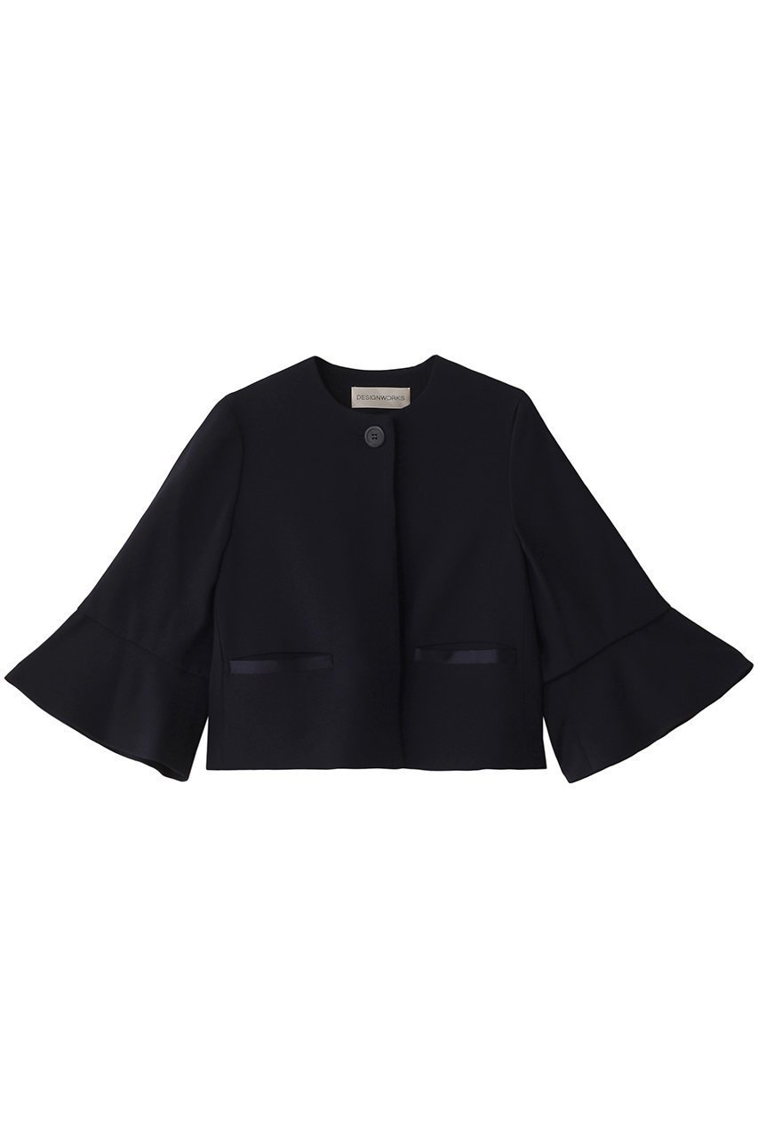 【デザイン ワークス/DESIGN WORKS】のトリアセジョーゼットノーカラージャケット インテリア・キッズ・メンズ・レディースファッション・服の通販 founy(ファニー) 　ファッション　Fashion　レディースファッション　Fashion for Women　アウター　Coat / Outerwear Collection　レディースジャケット・軽アウター　Jackets　ノーカラージャケット / シンプル上品コーデ　Collarless Jackets　ショート　Short, Short Length　ジャケット　Jacket, Outerwear　セレモニー　Ceremony　ビジネス 仕事 通勤　Business / Work / Commuting　フレア　Flare, Flared　ネイビー|ID: prp329100004309738 ipo3291000000032932390