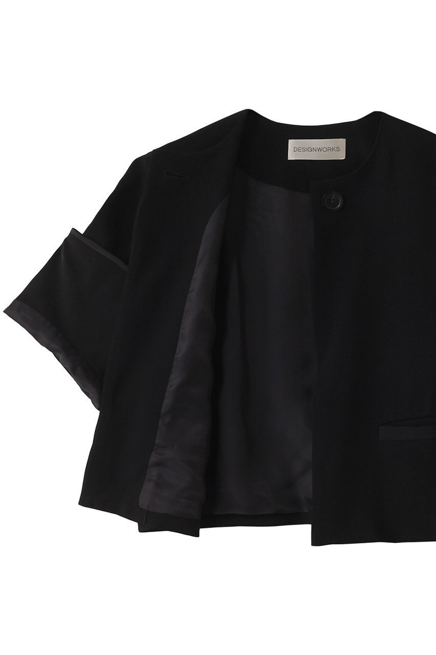 【デザイン ワークス/DESIGN WORKS】のトリアセジョーゼットノーカラージャケット 人気、トレンドファッション・服の通販 founy(ファニー) 　ファッション　Fashion　レディースファッション　Fashion for Women　アウター　Coat / Outerwear Collection　レディースジャケット・軽アウター　Jackets　ノーカラージャケット / シンプル上品コーデ　Collarless Jackets　ショート　Short, Short Length　ジャケット　Jacket, Outerwear　セレモニー　Ceremony　ビジネス 仕事 通勤　Business / Work / Commuting　フレア　Flare, Flared　other-6|ID: prp329100004309738 ipo3291000000032932425