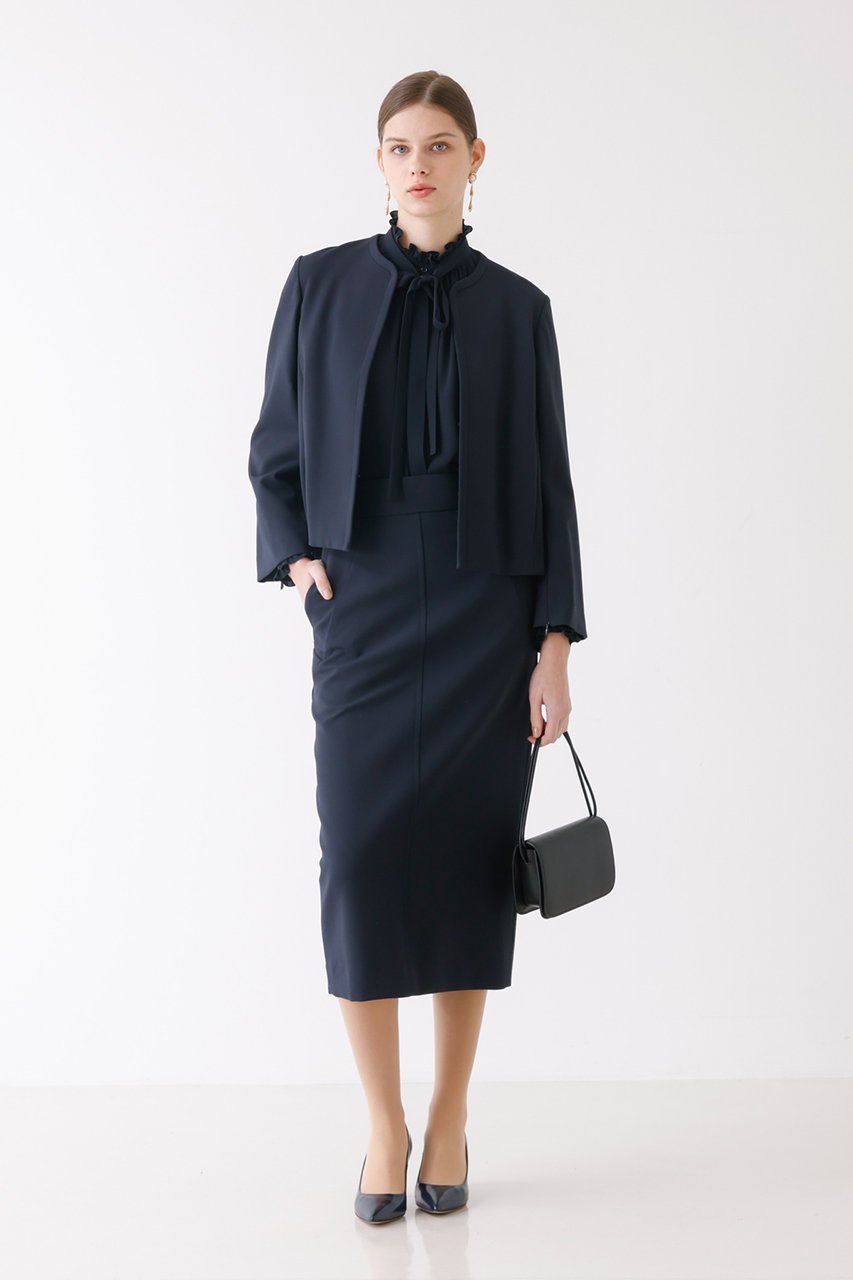 【デザイン ワークス/DESIGN WORKS】のフリルカラーリボンブラウス 人気、トレンドファッション・服の通販 founy(ファニー) 　ファッション　Fashion　レディースファッション　Fashion for Women　トップス・カットソー　Cut & Sew Tops　シャツ・ブラウス・オフィスカジュアル　Elegant Blouses & Button-Ups　スリーブ　Sleeve, Long Sleeve / Short Sleeve　フリル　Frill, Ruffle　リボン　Ribbon, Bow　ロング　Long, Long-Length　other-7|ID: prp329100004309739 ipo3291000000032850679