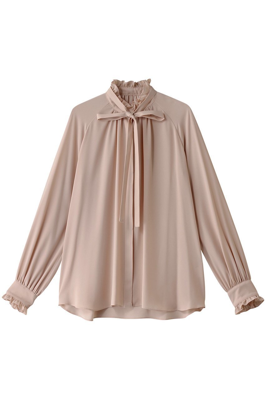 【デザイン ワークス/DESIGN WORKS】のフリルカラーリボンブラウス インテリア・キッズ・メンズ・レディースファッション・服の通販 founy(ファニー) 　ファッション　Fashion　レディースファッション　Fashion for Women　トップス・カットソー　Cut & Sew Tops　シャツ・ブラウス・オフィスカジュアル　Elegant Blouses & Button-Ups　スリーブ　Sleeve, Long Sleeve / Short Sleeve　フリル　Frill, Ruffle　リボン　Ribbon, Bow　ロング　Long, Long-Length　ピンクベージュ|ID: prp329100004309739 ipo3291000000034955405