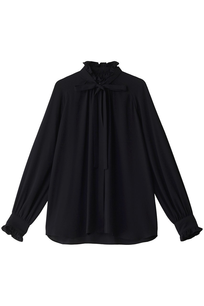 【デザイン ワークス/DESIGN WORKS】のフリルカラーリボンブラウス インテリア・キッズ・メンズ・レディースファッション・服の通販 founy(ファニー) 　ファッション　Fashion　レディースファッション　Fashion for Women　トップス・カットソー　Cut & Sew Tops　シャツ・ブラウス・オフィスカジュアル　Elegant Blouses & Button-Ups　スリーブ　Sleeve, Long Sleeve / Short Sleeve　フリル　Frill, Ruffle　リボン　Ribbon, Bow　ロング　Long, Long-Length　ネイビー|ID: prp329100004309739 ipo3291000000034955408