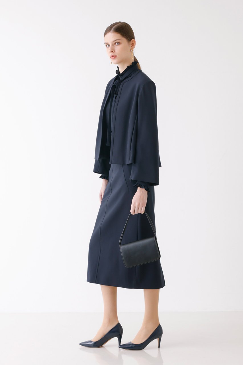 【デザイン ワークス/DESIGN WORKS】のフリルカラーリボンブラウス 人気、トレンドファッション・服の通販 founy(ファニー) 　ファッション　Fashion　レディースファッション　Fashion for Women　トップス・カットソー　Cut & Sew Tops　シャツ・ブラウス・オフィスカジュアル　Elegant Blouses & Button-Ups　スリーブ　Sleeve, Long Sleeve / Short Sleeve　フリル　Frill, Ruffle　リボン　Ribbon, Bow　ロング　Long, Long-Length　other-8|ID: prp329100004309739 ipo3291000000034955420