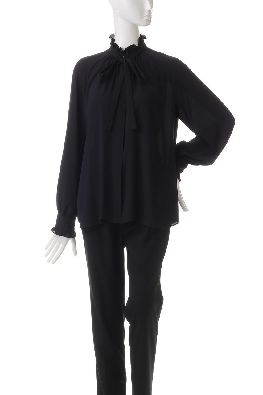 【デザイン ワークス/DESIGN WORKS】のフリルカラーリボンブラウス 人気、トレンドファッション・服の通販 founy(ファニー) 　ファッション　Fashion　レディースファッション　Fashion for Women　トップス・カットソー　Cut & Sew Tops　シャツ・ブラウス・オフィスカジュアル　Elegant Blouses & Button-Ups　スリーブ　Sleeve, Long Sleeve / Short Sleeve　フリル　Frill, Ruffle　リボン　Ribbon, Bow　ロング　Long, Long-Length　other-2|ID: prp329100004309739 ipo3291000000035551756