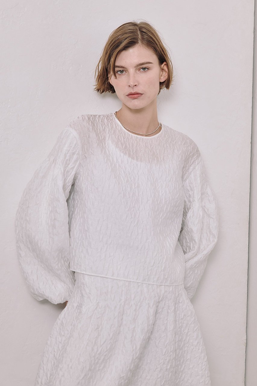 【アルアバイル/allureville】のフクレJQブラウス 人気、トレンドファッション・服の通販 founy(ファニー) 　ファッション　Fashion　レディースファッション　Fashion for Women　トップス・カットソー　Cut & Sew Tops　シャツ・ブラウス・オフィスカジュアル　Elegant Blouses & Button-Ups　おすすめ　Recommended / Our Picks　ジャカード／ジャガード　Jacquard, Woven Pattern　スリーブ　Sleeve, Long Sleeve / Short Sleeve　デニム　Denim, Jeans Material　ロング　Long, Long-Length　再入荷　Restock / Back in Stock　other-6|ID: prp329100004309747 ipo3291000000035055161