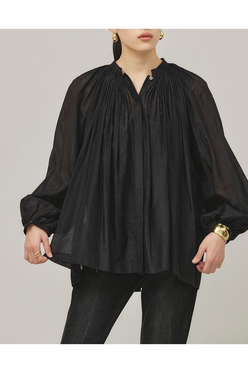 【カレンソロジー/Curensology】のハンドタックブラウス インテリア・キッズ・メンズ・レディースファッション・服の通販 founy(ファニー) 　ファッション　Fashion　レディースファッション　WOMEN　トップス・カットソー　Tops/Tshirt　シャツ/ブラウス　Shirts/Blouses　エアリー　Airy　カフス　Cuffs　シルク　Silk　スリーブ　Sleeve　ハンド　Hand　バランス　Balance　ロング　Long　エレガント 上品　Elegant　ブラック|ID: prp329100004309763 ipo3291000000029885703
