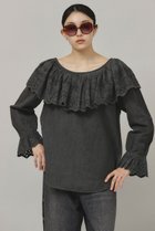 【カレンソロジー/Curensology】のコットンリネンカットワークブラウス チャコール|ID: prp329100004309791 ipo3291000000032613564