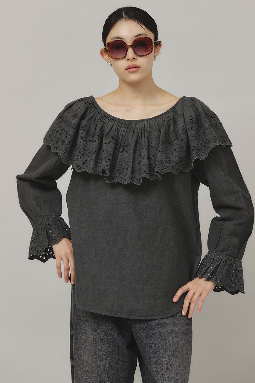 【カレンソロジー/Curensology】のコットンリネンカットワークブラウス インテリア・キッズ・メンズ・レディースファッション・服の通販 founy(ファニー) 　ファッション　Fashion　レディースファッション　Ladies' Fashion Online　トップス・カットソー　Tops/Tshirt　シャツ/ブラウス　Shirts/Blouses　インド　India　スリーブ　Sleeve　プリーツ　Pleats　リネン　Linen　ロング　Long　再入荷　Restock/Back In Stock/Re Arrival　チャコール|ID: prp329100004309791 ipo3291000000032613564