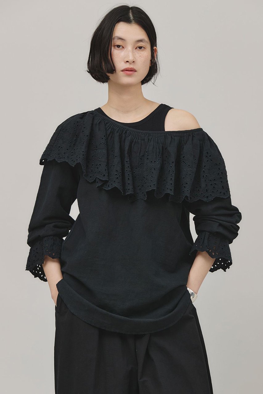 【カレンソロジー/Curensology】のコットンリネンカットワークブラウス インテリア・キッズ・メンズ・レディースファッション・服の通販 founy(ファニー) 　ファッション　Fashion　レディースファッション　Ladies' Fashion Online　トップス・カットソー　Tops/Tshirt　シャツ/ブラウス　Shirts/Blouses　インド　India　スリーブ　Sleeve　プリーツ　Pleats　リネン　Linen　ロング　Long　再入荷　Restock/Back In Stock/Re Arrival　ブラック|ID: prp329100004309791 ipo3291000000032613565