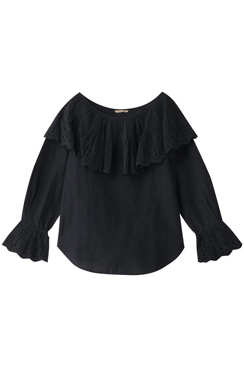 【カレンソロジー/Curensology】のコットンリネンカットワークブラウス インテリア・キッズ・メンズ・レディースファッション・服の通販 founy(ファニー) 　ファッション　Fashion　レディースファッション　Ladies' Fashion Online　トップス・カットソー　Tops/Tshirt　シャツ/ブラウス　Shirts/Blouses　インド　India　スリーブ　Sleeve　プリーツ　Pleats　リネン　Linen　ロング　Long　再入荷　Restock/Back In Stock/Re Arrival　ネイビー|ID: prp329100004309791 ipo3291000000032613566