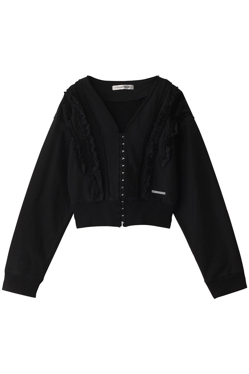 【プランク プロジェクト/PRANK PROJECT】のフリルスウェットカーディガン / Frills Sweatshirt Cardigan インテリア・キッズ・メンズ・レディースファッション・服の通販 founy(ファニー) 　ファッション　Fashion　レディースファッション　Fashion for Women　トップス・カットソー　Cut & Sew Tops　カーディガン・羽織り　Layered Style Cardigans　シャツ・ブラウス・オフィスカジュアル　Elegant Blouses & Button-Ups　レディースパーカー・カジュアルフーディー　Casual Hoodies & Sweatshirts　ロングTシャツ・Tシャツ　Longline T-Shirts & Tees　スウェット・クルーネックトップス　Sweatshirts & Crewnecks / Relaxed Fit Sweat Tops　カットソー・ベーシックTシャツ　Cut-and-Sewn Tops / Stretch Tees & Basics　カーディガン　Cardigan, Knitwear　キャミワンピース　Cami Dress, Slip Dress　スウェット / スエット　Sweatshirt, Sweatwear　フリル　Frill, Ruffle　エレガント 上品　Elegant　洗える　Machine Washable　軽量　Lightweight, Ultra Light　BLK(ブラック)|ID: prp329100004311607 ipo3291000000032875006