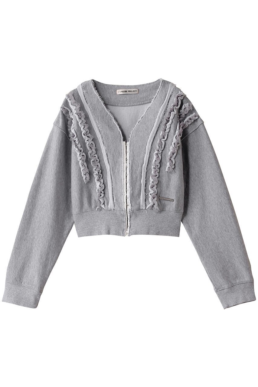 【プランク プロジェクト/PRANK PROJECT】のフリルスウェットカーディガン / Frills Sweatshirt Cardigan インテリア・キッズ・メンズ・レディースファッション・服の通販 founy(ファニー) 　ファッション　Fashion　レディースファッション　Fashion for Women　トップス・カットソー　Cut & Sew Tops　カーディガン・羽織り　Layered Style Cardigans　シャツ・ブラウス・オフィスカジュアル　Elegant Blouses & Button-Ups　レディースパーカー・カジュアルフーディー　Casual Hoodies & Sweatshirts　ロングTシャツ・Tシャツ　Longline T-Shirts & Tees　スウェット・クルーネックトップス　Sweatshirts & Crewnecks / Relaxed Fit Sweat Tops　カットソー・ベーシックTシャツ　Cut-and-Sewn Tops / Stretch Tees & Basics　カーディガン　Cardigan, Knitwear　キャミワンピース　Cami Dress, Slip Dress　スウェット / スエット　Sweatshirt, Sweatwear　フリル　Frill, Ruffle　エレガント 上品　Elegant　洗える　Machine Washable　軽量　Lightweight, Ultra Light　GRY(グレー)|ID: prp329100004311607 ipo3291000000032875012