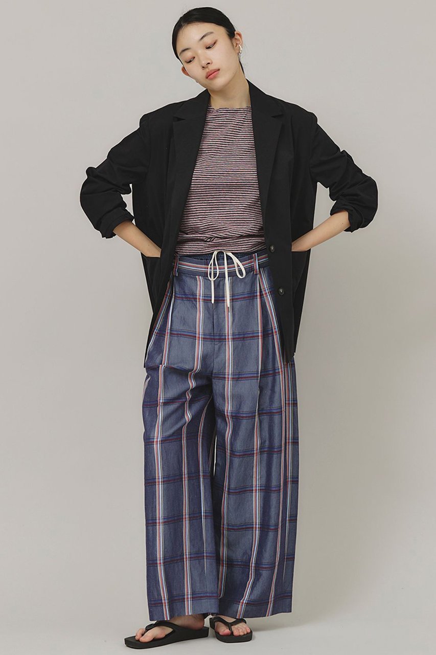 【カレンソロジー/Curensology】の〈C.S.G〉チェックワイドパンツ 人気、トレンドファッション・服の通販 founy(ファニー) 　ファッション　Fashion　レディースファッション　Ladies' Fashion Online　パンツ　Pants　イタリア　Italy　ダブル　Double　チェック　Check　デニム　Denim　ドローストリング　Drawstring　フィット　Fit　ポケット　Pocket　ワイド　Wide　再入荷　Restock/Back In Stock/Re Arrival　other-8|ID: prp329100004311626 ipo3291000000032613532