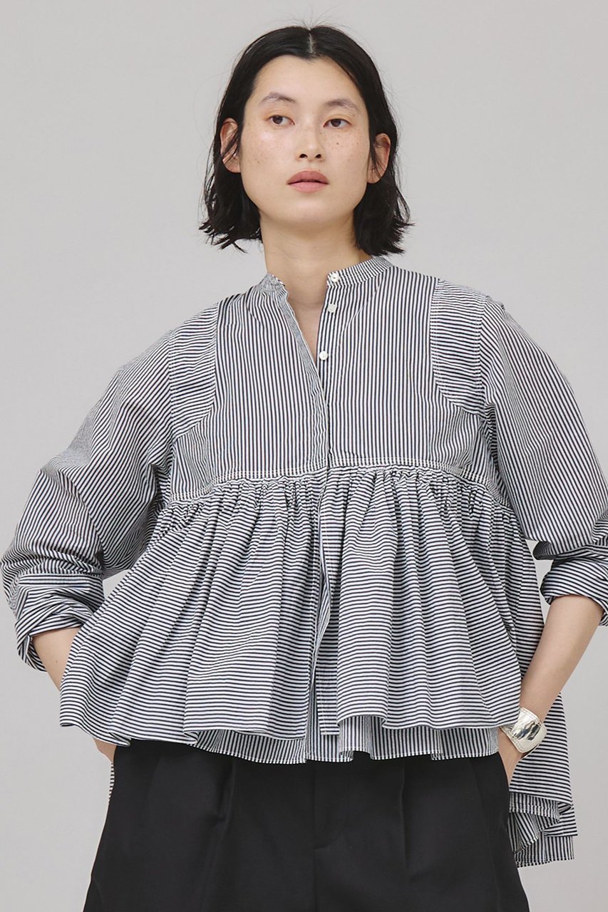 【カレンソロジー/Curensology】のストライプレイヤードギャザーブラウス 人気、トレンドファッション・服の通販 founy(ファニー) 　ファッション　Fashion　レディースファッション　Fashion for Women　トップス・カットソー　Cut & Sew Tops　シャツ・ブラウス・オフィスカジュアル　Elegant Blouses & Button-Ups　エアリー　Airy Texture　ギャザー　Gathered, Ruffled　ショート　Short, Short Length　スタイリッシュ　Stylish, Fashionable　ストライプ　Stripe, Striped Pattern　スリーブ　Sleeve, Long Sleeve / Short Sleeve　ランダム　Random, Irregular　春　Spring　other-2|ID: prp329100004311657 ipo3291000000032810856