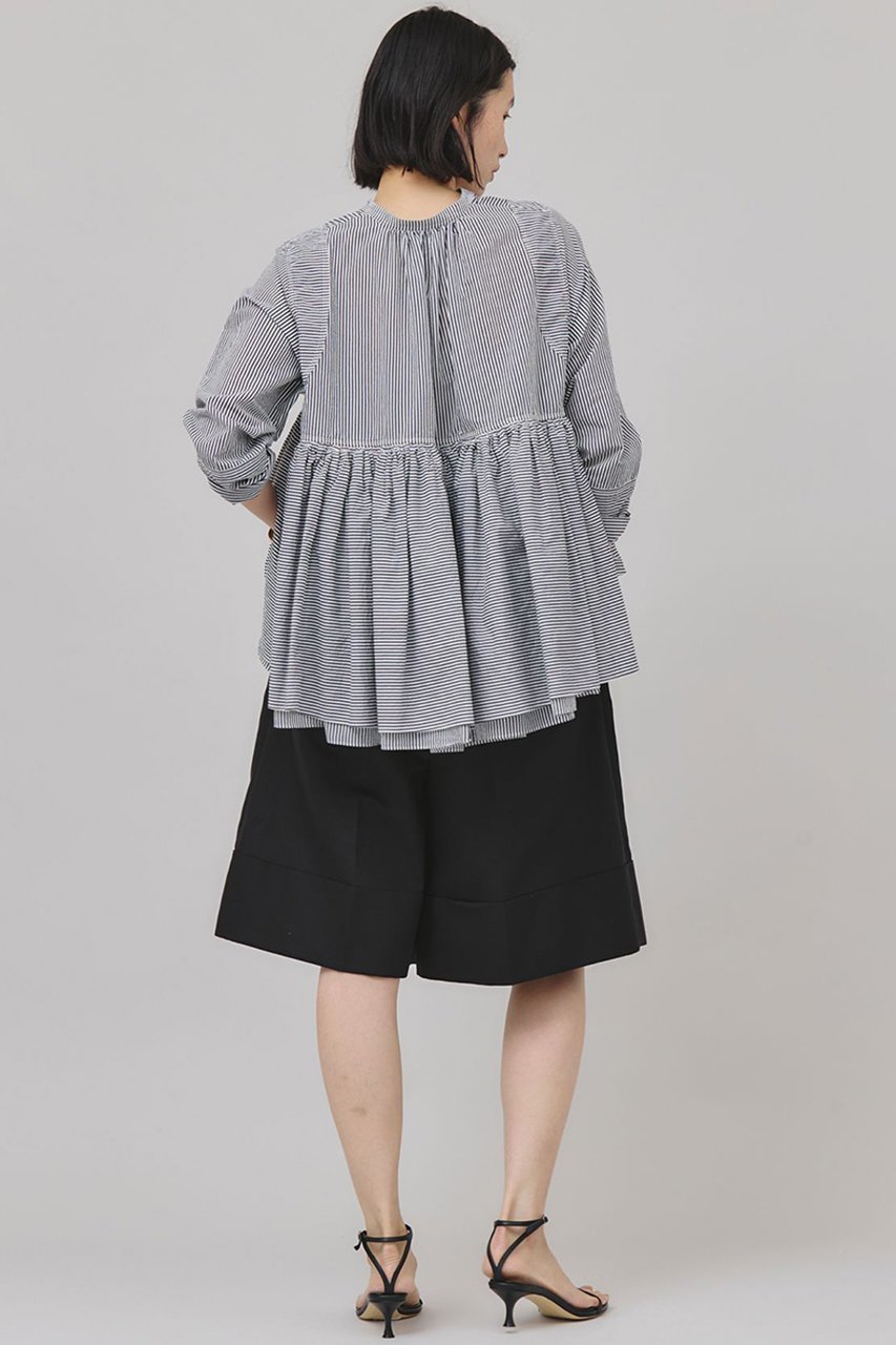 【カレンソロジー/Curensology】のストライプレイヤードギャザーブラウス 人気、トレンドファッション・服の通販 founy(ファニー) 　ファッション　Fashion　レディースファッション　Fashion for Women　トップス・カットソー　Cut & Sew Tops　シャツ・ブラウス・オフィスカジュアル　Elegant Blouses & Button-Ups　エアリー　Airy Texture　ギャザー　Gathered, Ruffled　ショート　Short, Short Length　スタイリッシュ　Stylish, Fashionable　ストライプ　Stripe, Striped Pattern　スリーブ　Sleeve, Long Sleeve / Short Sleeve　ランダム　Random, Irregular　春　Spring　other-8|ID: prp329100004311657 ipo3291000000032810862