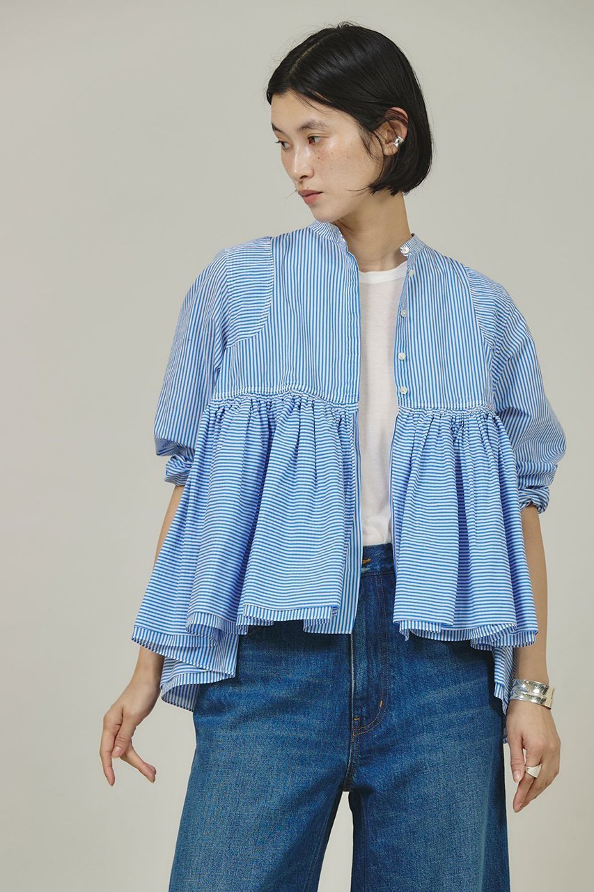 【カレンソロジー/Curensology】のストライプレイヤードギャザーブラウス 人気、トレンドファッション・服の通販 founy(ファニー) 　ファッション　Fashion　レディースファッション　Fashion for Women　トップス・カットソー　Cut & Sew Tops　シャツ・ブラウス・オフィスカジュアル　Elegant Blouses & Button-Ups　エアリー　Airy Texture　ギャザー　Gathered, Ruffled　ショート　Short, Short Length　スタイリッシュ　Stylish, Fashionable　ストライプ　Stripe, Striped Pattern　スリーブ　Sleeve, Long Sleeve / Short Sleeve　ランダム　Random, Irregular　春　Spring　 other-1|ID: prp329100004311657 ipo3291000000035497849