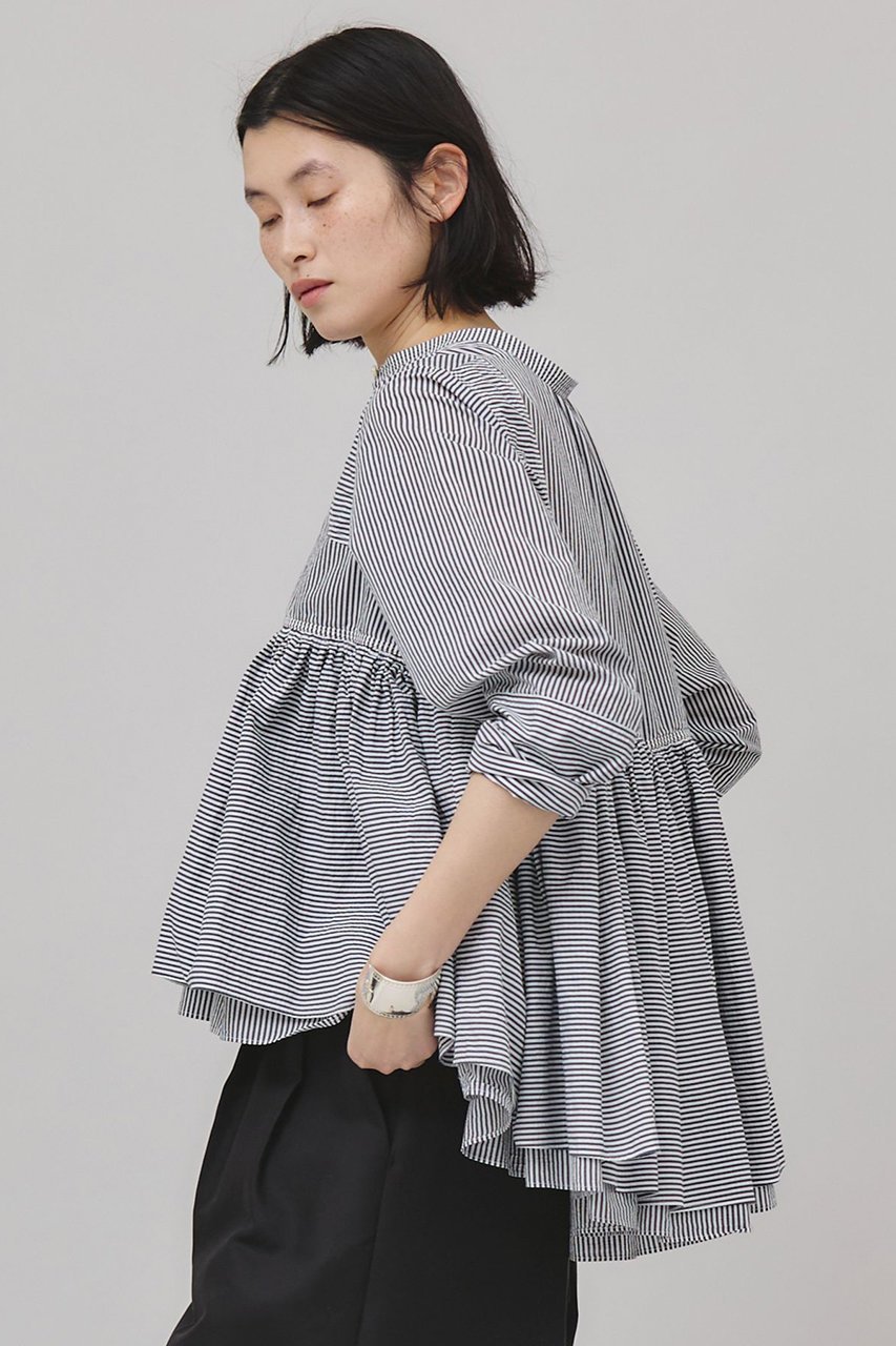 【カレンソロジー/Curensology】のストライプレイヤードギャザーブラウス 人気、トレンドファッション・服の通販 founy(ファニー) 　ファッション　Fashion　レディースファッション　Fashion for Women　トップス・カットソー　Cut & Sew Tops　シャツ・ブラウス・オフィスカジュアル　Elegant Blouses & Button-Ups　エアリー　Airy Texture　ギャザー　Gathered, Ruffled　ショート　Short, Short Length　スタイリッシュ　Stylish, Fashionable　ストライプ　Stripe, Striped Pattern　スリーブ　Sleeve, Long Sleeve / Short Sleeve　ランダム　Random, Irregular　春　Spring　other-3|ID: prp329100004311657 ipo3291000000035497858