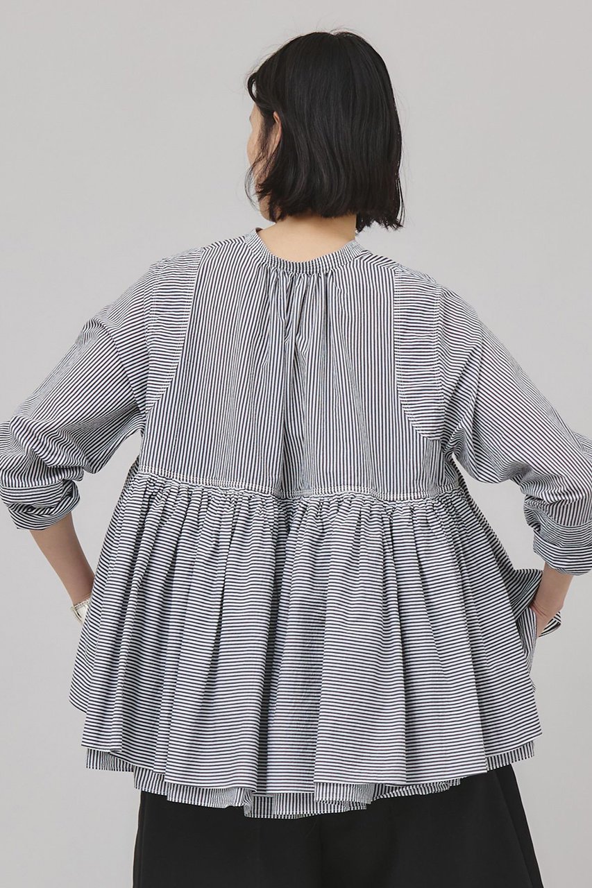 【カレンソロジー/Curensology】のストライプレイヤードギャザーブラウス 人気、トレンドファッション・服の通販 founy(ファニー) 　ファッション　Fashion　レディースファッション　Fashion for Women　トップス・カットソー　Cut & Sew Tops　シャツ・ブラウス・オフィスカジュアル　Elegant Blouses & Button-Ups　エアリー　Airy Texture　ギャザー　Gathered, Ruffled　ショート　Short, Short Length　スタイリッシュ　Stylish, Fashionable　ストライプ　Stripe, Striped Pattern　スリーブ　Sleeve, Long Sleeve / Short Sleeve　ランダム　Random, Irregular　春　Spring　other-4|ID: prp329100004311657 ipo3291000000035497859