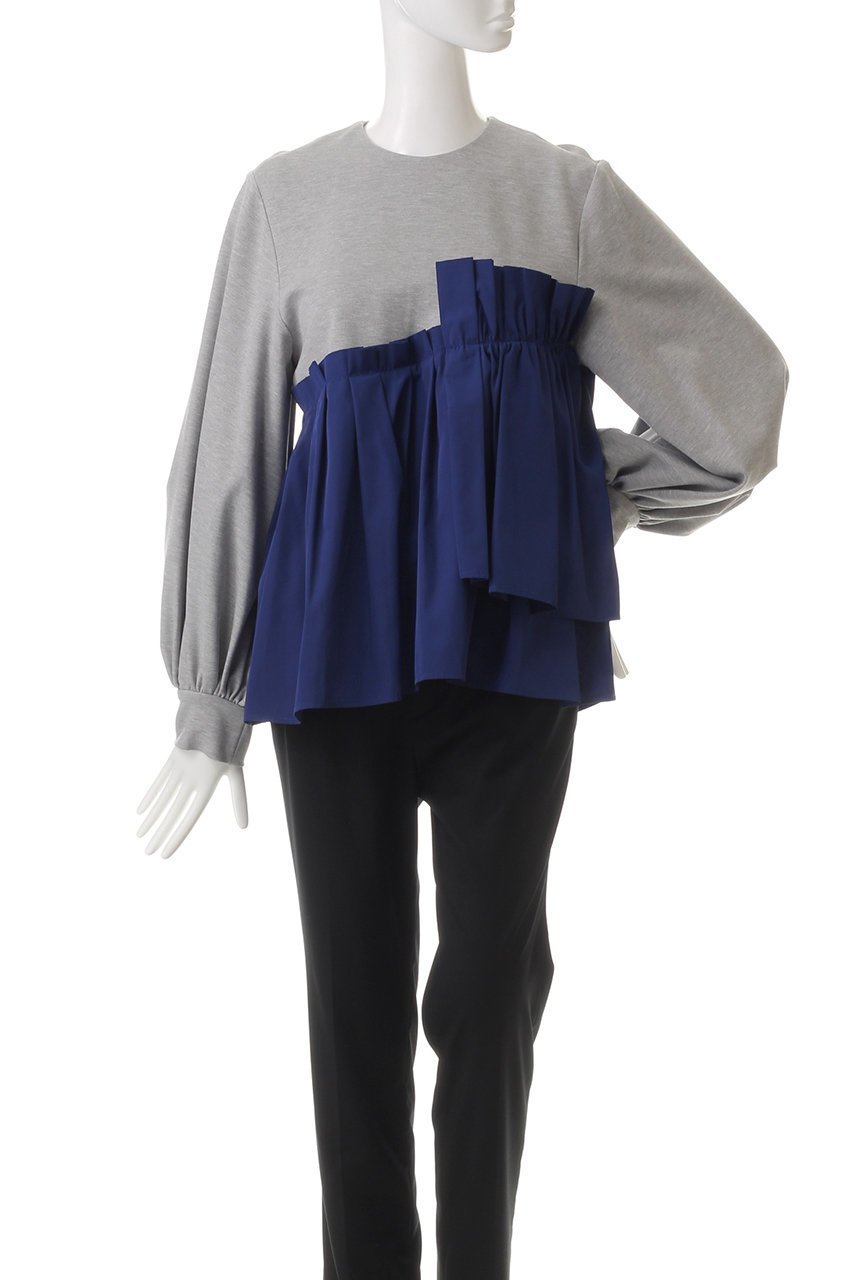 【ヒューエルミュージアム/hueLe Museum】の【STUMBLY】Taffeta Combination Pullover 人気、トレンドファッション・服の通販 founy(ファニー) 　ファッション　Fashion　レディースファッション　Fashion for Women　トップス・カットソー　Cut & Sew Tops　シャツ・ブラウス・オフィスカジュアル　Elegant Blouses & Button-Ups　ロングTシャツ・Tシャツ　Longline T-Shirts & Tees　カジュアルプルオーバー・ニットトップス　Pullovers & Knit Tops / Casual Pullovers　カットソー・ベーシックTシャツ　Cut-and-Sewn Tops / Stretch Tees & Basics　アシンメトリー　Asymmetrical Style　ギャザー　Gathered, Ruffled　シンプル　Simple, Minimal　スリーブ　Sleeve, Long Sleeve / Short Sleeve　フェミニン　Feminine, Girly　ボトム　Bottoms, Lower Wear　ロング　Long, Long-Length　other-2|ID: prp329100004311658 ipo3291000000032894342