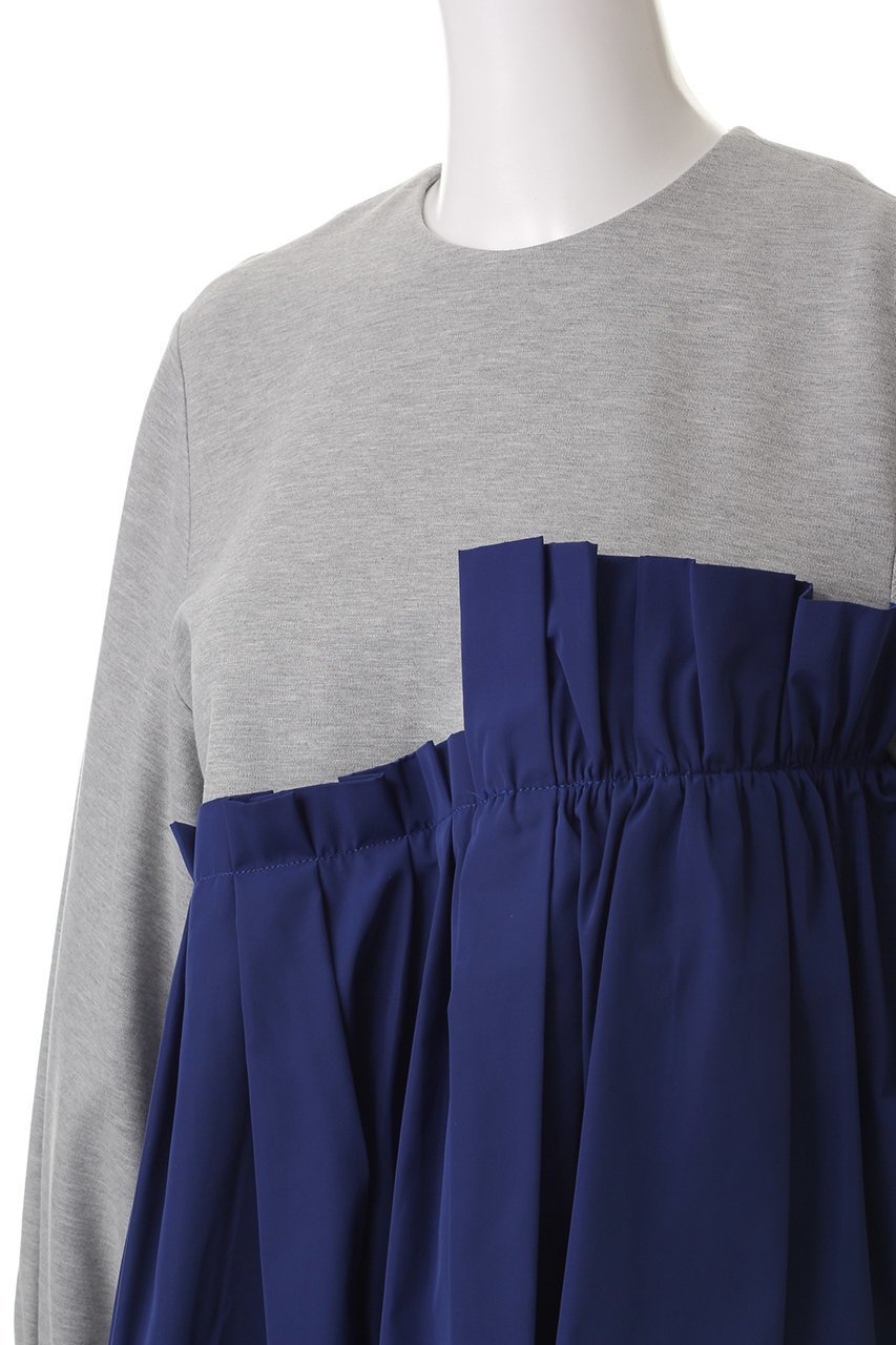 【ヒューエルミュージアム/hueLe Museum】の【STUMBLY】Taffeta Combination Pullover 人気、トレンドファッション・服の通販 founy(ファニー) 　ファッション　Fashion　レディースファッション　Fashion for Women　トップス・カットソー　Cut & Sew Tops　シャツ・ブラウス・オフィスカジュアル　Elegant Blouses & Button-Ups　ロングTシャツ・Tシャツ　Longline T-Shirts & Tees　カジュアルプルオーバー・ニットトップス　Pullovers & Knit Tops / Casual Pullovers　カットソー・ベーシックTシャツ　Cut-and-Sewn Tops / Stretch Tees & Basics　アシンメトリー　Asymmetrical Style　ギャザー　Gathered, Ruffled　シンプル　Simple, Minimal　スリーブ　Sleeve, Long Sleeve / Short Sleeve　フェミニン　Feminine, Girly　ボトム　Bottoms, Lower Wear　ロング　Long, Long-Length　other-5|ID: prp329100004311658 ipo3291000000032894350