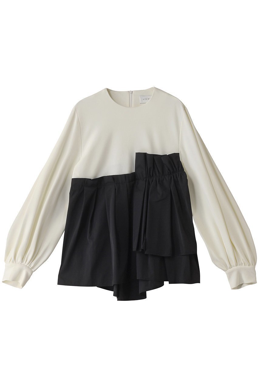 【ヒューエルミュージアム/hueLe Museum】の【STUMBLY】Taffeta Combination Pullover インテリア・キッズ・メンズ・レディースファッション・服の通販 founy(ファニー) 　ファッション　Fashion　レディースファッション　Fashion for Women　トップス・カットソー　Cut & Sew Tops　シャツ・ブラウス・オフィスカジュアル　Elegant Blouses & Button-Ups　ロングTシャツ・Tシャツ　Longline T-Shirts & Tees　カジュアルプルオーバー・ニットトップス　Pullovers & Knit Tops / Casual Pullovers　カットソー・ベーシックTシャツ　Cut-and-Sewn Tops / Stretch Tees & Basics　アシンメトリー　Asymmetrical Style　ギャザー　Gathered, Ruffled　シンプル　Simple, Minimal　スリーブ　Sleeve, Long Sleeve / Short Sleeve　フェミニン　Feminine, Girly　ボトム　Bottoms, Lower Wear　ロング　Long, Long-Length　ホワイト|ID: prp329100004311658 ipo3291000000035003363