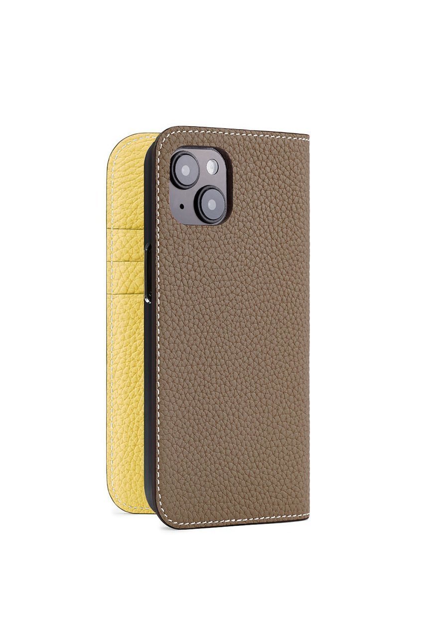 【ボナベンチュラ/BONAVENTURA】のiPhone14 ダイアリーケース シュリンクレザー インテリア・キッズ・メンズ・レディースファッション・服の通販 founy(ファニー) 　ファッション　Fashion　レディースファッション　WOMEN　スマート　Smart　手帳　Pocket Book　ポケット　Pocket　ユニセックス　Unisex　エレガント 上品　Elegant　スマホケース　Phone Case　iPhone アイフォーン　Iphone　エトープ x イエロー|ID: prp329100004316370 ipo3291000000030305274