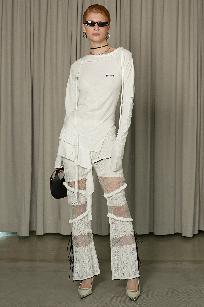 【プランク プロジェクト/PRANK PROJECT】のレースニットパンツ / Lace Knit Pants 人気、トレンドファッション・服の通販 founy(ファニー) 　ファッション　Fashion　レディースファッション　Fashion for Women　パンツ　Pants & Trousers　スタンダード　Standard, Basic　スリット　Slit, Slit Detail　ドッキング　Docking, Mixed Material　パターン　Pattern, Design Print　リボン　Ribbon, Bow　レース　Lace, Lace Fabric　今季　This Season, Current Season　other-6|ID: prp329100004316378 ipo3291000000032933213