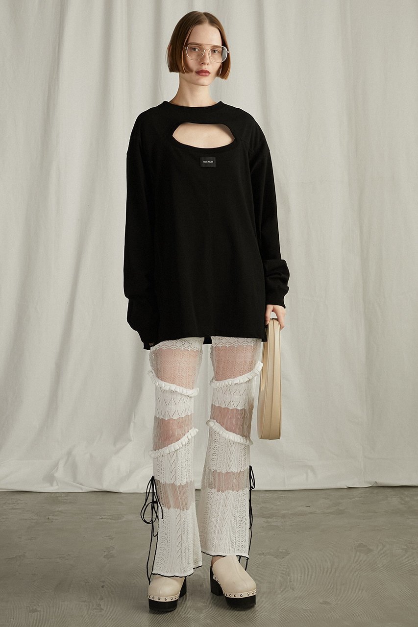 【プランク プロジェクト/PRANK PROJECT】のレースニットパンツ / Lace Knit Pants 人気、トレンドファッション・服の通販 founy(ファニー) 　ファッション　Fashion　レディースファッション　Fashion for Women　パンツ　Pants & Trousers　スタンダード　Standard, Basic　スリット　Slit, Slit Detail　ドッキング　Docking, Mixed Material　パターン　Pattern, Design Print　リボン　Ribbon, Bow　レース　Lace, Lace Fabric　今季　This Season, Current Season　other-7|ID: prp329100004316378 ipo3291000000032933225