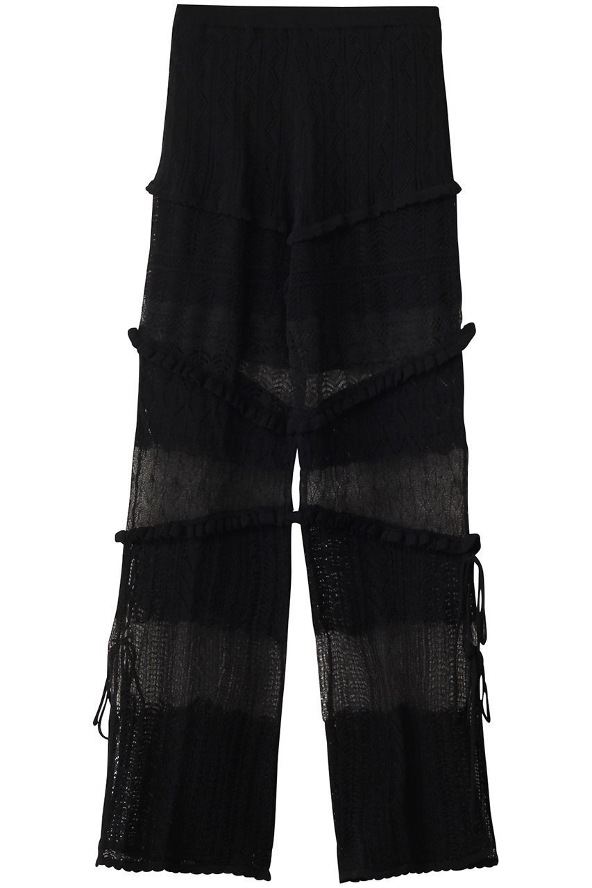 【プランク プロジェクト/PRANK PROJECT】のレースニットパンツ / Lace Knit Pants インテリア・キッズ・メンズ・レディースファッション・服の通販 founy(ファニー) 　ファッション　Fashion　レディースファッション　Fashion for Women　パンツ　Pants & Trousers　スタンダード　Standard, Basic　スリット　Slit, Slit Detail　ドッキング　Docking, Mixed Material　パターン　Pattern, Design Print　リボン　Ribbon, Bow　レース　Lace, Lace Fabric　今季　This Season, Current Season　BLK(ブラック)|ID: prp329100004316378 ipo3291000000035055405