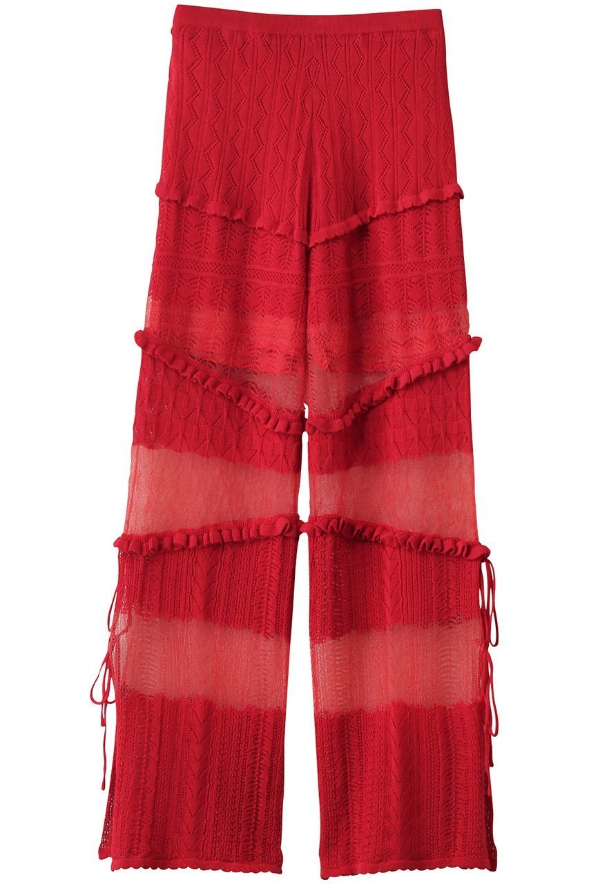 【プランク プロジェクト/PRANK PROJECT】のレースニットパンツ / Lace Knit Pants インテリア・キッズ・メンズ・レディースファッション・服の通販 founy(ファニー) 　ファッション　Fashion　レディースファッション　Fashion for Women　パンツ　Pants & Trousers　スタンダード　Standard, Basic　スリット　Slit, Slit Detail　ドッキング　Docking, Mixed Material　パターン　Pattern, Design Print　リボン　Ribbon, Bow　レース　Lace, Lace Fabric　今季　This Season, Current Season　RED(レッド)|ID: prp329100004316378 ipo3291000000035055406