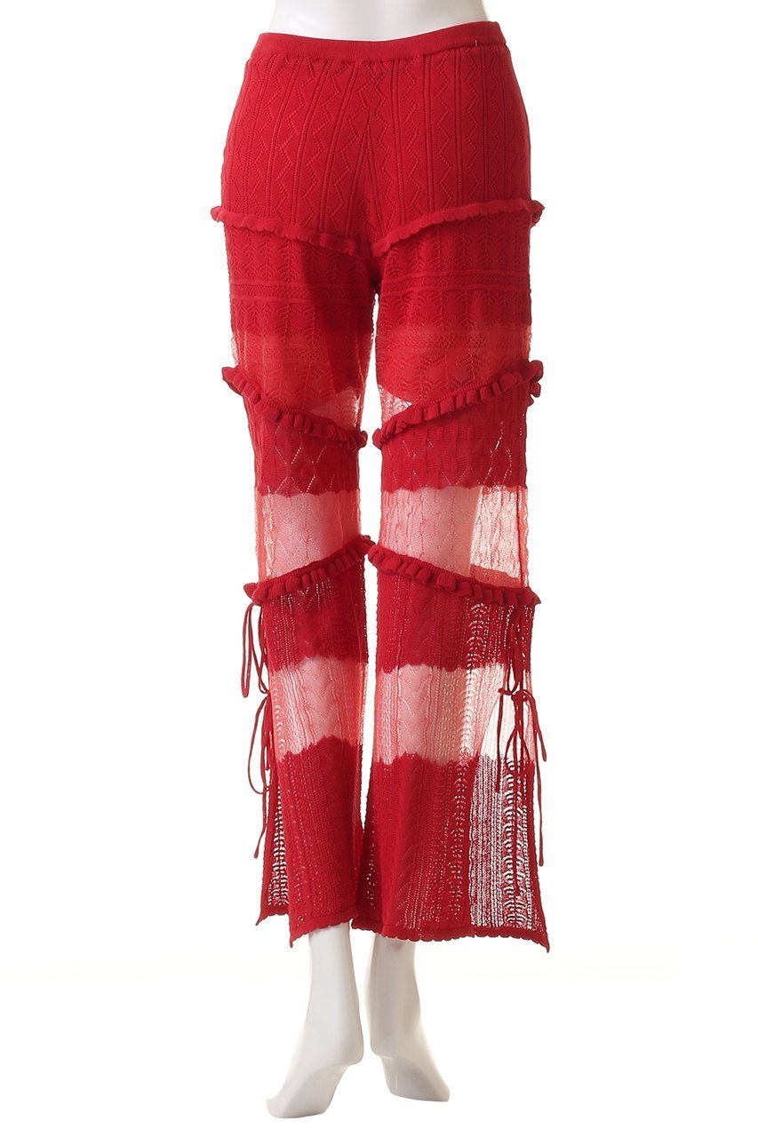 【プランク プロジェクト/PRANK PROJECT】のレースニットパンツ / Lace Knit Pants 人気、トレンドファッション・服の通販 founy(ファニー) 　ファッション　Fashion　レディースファッション　Fashion for Women　パンツ　Pants & Trousers　スタンダード　Standard, Basic　スリット　Slit, Slit Detail　ドッキング　Docking, Mixed Material　パターン　Pattern, Design Print　リボン　Ribbon, Bow　レース　Lace, Lace Fabric　今季　This Season, Current Season　other-4|ID: prp329100004316378 ipo3291000000035055410