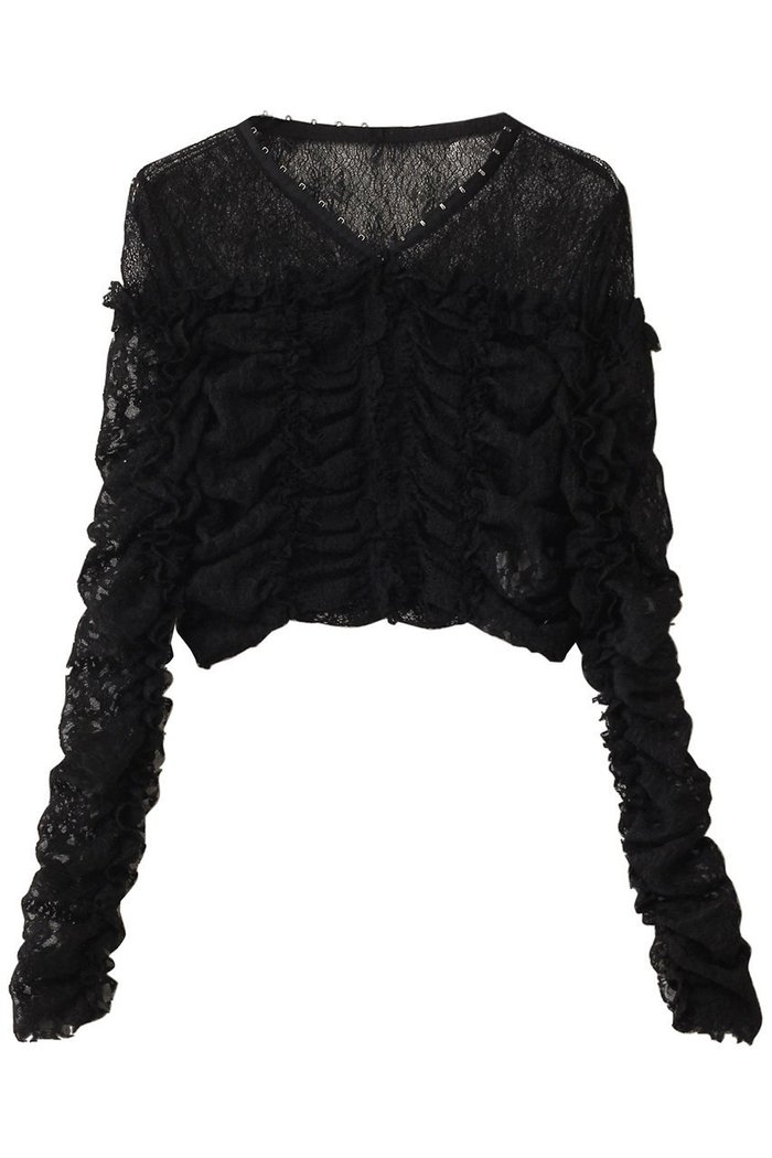【プランク プロジェクト/PRANK PROJECT】のレースギャザートップ / Lace Gathered Top インテリア・キッズ・メンズ・レディースファッション・服の通販 founy(ファニー) https://founy.com/ ファッション Fashion レディースファッション Fashion for Women トップス・カットソー Cut & Sew Tops シャツ・ブラウス・オフィスカジュアル Elegant Blouses & Button-Ups おすすめ Recommended / Our Picks インナー Innerwear カーディガン Cardigan, Knitwear ギャザー Gathered, Ruffled ストレッチ Stretch, Stretchy Fabric スラックス Slacks, Dress Pants スリーブ Sleeve, Long Sleeve / Short Sleeve デニム Denim, Jeans Material フィット Fit, Slim Fit フェミニン Feminine, Girly フリル Frill, Ruffle フロント Front, Front Design マニッシュ Mannish, Boyish ミックス Mix, Mixed Style レース Lace, Lace Fabric ロング Long, Long-Length |ID: prp329100004316384 ipo3291000000035063436