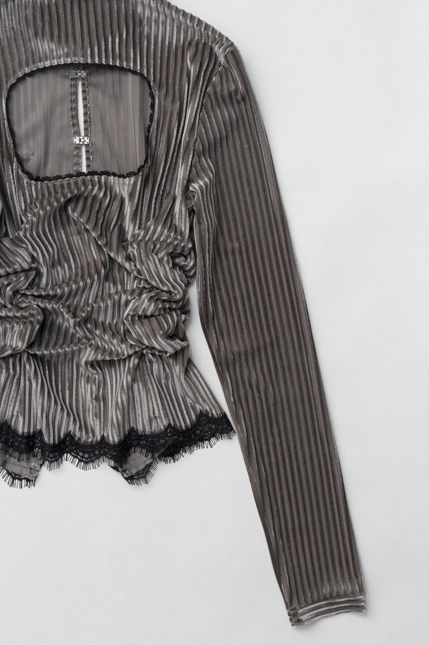 【プランク プロジェクト/PRANK PROJECT】のシアーベルベットシャツ / Sheer Velvet Shirt 人気、トレンドファッション・服の通販 founy(ファニー) 　ファッション　Fashion　レディースファッション　WOMEN　トップス・カットソー　Tops/Tshirt　シャツ/ブラウス　Shirts/Blouses　ロング / Tシャツ　T-Shirts　インナー　Inner　カッティング　Cutting　キャミソール　Camisole　コンパクト　Compact　シアー　Sheer　ジャケット　Jacket　ストライプ　Stripe　ストレッチ　Stretch　スリーブ　Sleeve　ベルベット　Velvet　ロング　Long　other-8|ID: prp329100004316387 ipo3291000000031874356