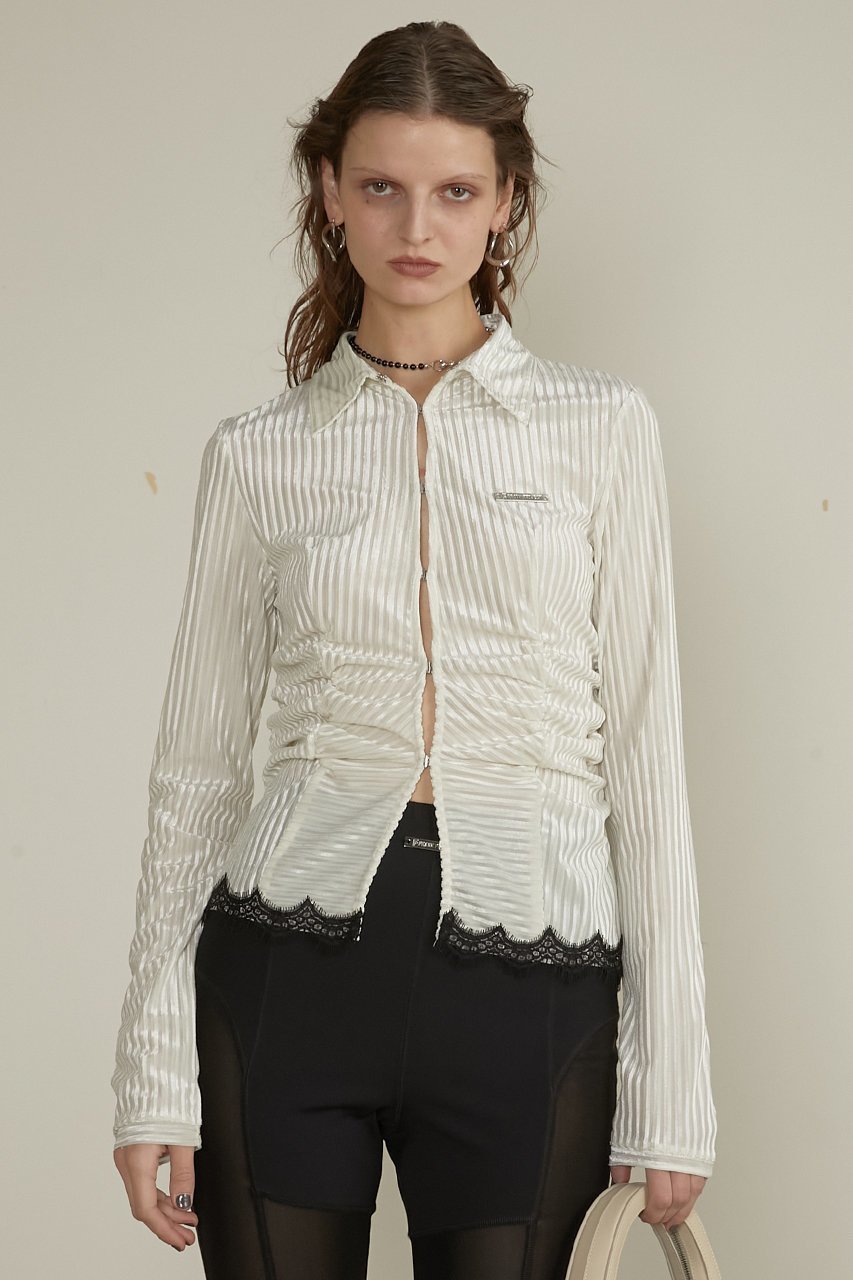 【プランク プロジェクト/PRANK PROJECT】のシアーベルベットシャツ / Sheer Velvet Shirt 人気、トレンドファッション・服の通販 founy(ファニー) 　ファッション　Fashion　レディースファッション　Fashion for Women　トップス・カットソー　Cut & Sew Tops　シャツ・ブラウス・オフィスカジュアル　Elegant Blouses & Button-Ups　ロングTシャツ・Tシャツ　Longline T-Shirts & Tees　インナー　Innerwear　カッティング　Cutting Detail　キャミソール　Camisole, Spaghetti Strap Top　コンパクト　Compact, Small Size　シアー　Sheer, See-Through　ジャケット　Jacket, Outerwear　ストライプ　Stripe, Striped Pattern　ストレッチ　Stretch, Stretchy Fabric　スリーブ　Sleeve, Long Sleeve / Short Sleeve　ベルベット　Velvet, Velvety　ロング　Long, Long-Length　other-8|ID: prp329100004316387 ipo3291000000032880943