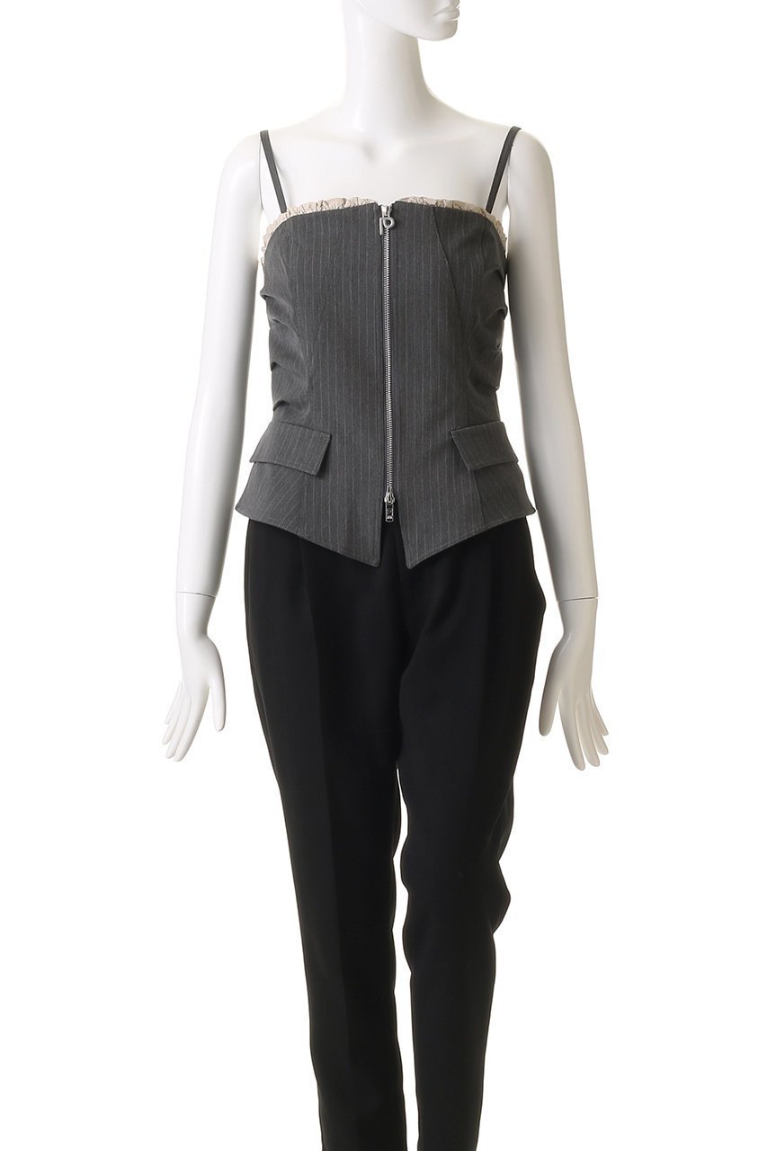 【プランク プロジェクト/PRANK PROJECT】のラッフルレイヤードビスチェ / Ruffled Layered Bustier 人気、トレンドファッション・服の通販 founy(ファニー) 　ファッション　Fashion　レディースファッション　Fashion for Women　トップス・カットソー　Cut & Sew Tops　キャミソール&ノースリーブ　Camisoles & Sleeveless Tops　シャツ・ブラウス・オフィスカジュアル　Elegant Blouses & Button-Ups　ビスチェ　Bustiers & Corset Tops / Layered Bustier Style　クラシカル　Classical, Vintage-Inspired　ジップ　Zip, Zipper　ジャケット　Jacket, Outerwear　ストライプ　Stripe, Striped Pattern　タフタ　Taffeta, Structured Fabric　トレンド　Trend, Trending Now　ノースリーブ　Sleeveless, No-Sleeve　ビスチェ　Bustier, Corset Top　フィット　Fit, Slim Fit　フロント　Front, Front Design　ラッフル　Ruffle, Frill　ラップ　Wrap, Wrap Design　ランダム　Random, Irregular　エレガント 上品　Elegant　other-2|ID: prp329100004316388 ipo3291000000032879129