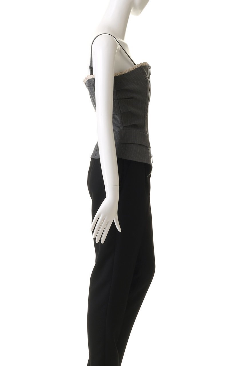 【プランク プロジェクト/PRANK PROJECT】のラッフルレイヤードビスチェ / Ruffled Layered Bustier 人気、トレンドファッション・服の通販 founy(ファニー) 　ファッション　Fashion　レディースファッション　Fashion for Women　トップス・カットソー　Cut & Sew Tops　キャミソール&ノースリーブ　Camisoles & Sleeveless Tops　シャツ・ブラウス・オフィスカジュアル　Elegant Blouses & Button-Ups　ビスチェ　Bustiers & Corset Tops / Layered Bustier Style　クラシカル　Classical, Vintage-Inspired　ジップ　Zip, Zipper　ジャケット　Jacket, Outerwear　ストライプ　Stripe, Striped Pattern　タフタ　Taffeta, Structured Fabric　トレンド　Trend, Trending Now　ノースリーブ　Sleeveless, No-Sleeve　ビスチェ　Bustier, Corset Top　フィット　Fit, Slim Fit　フロント　Front, Front Design　ラッフル　Ruffle, Frill　ラップ　Wrap, Wrap Design　ランダム　Random, Irregular　エレガント 上品　Elegant　other-3|ID: prp329100004316388 ipo3291000000032879136