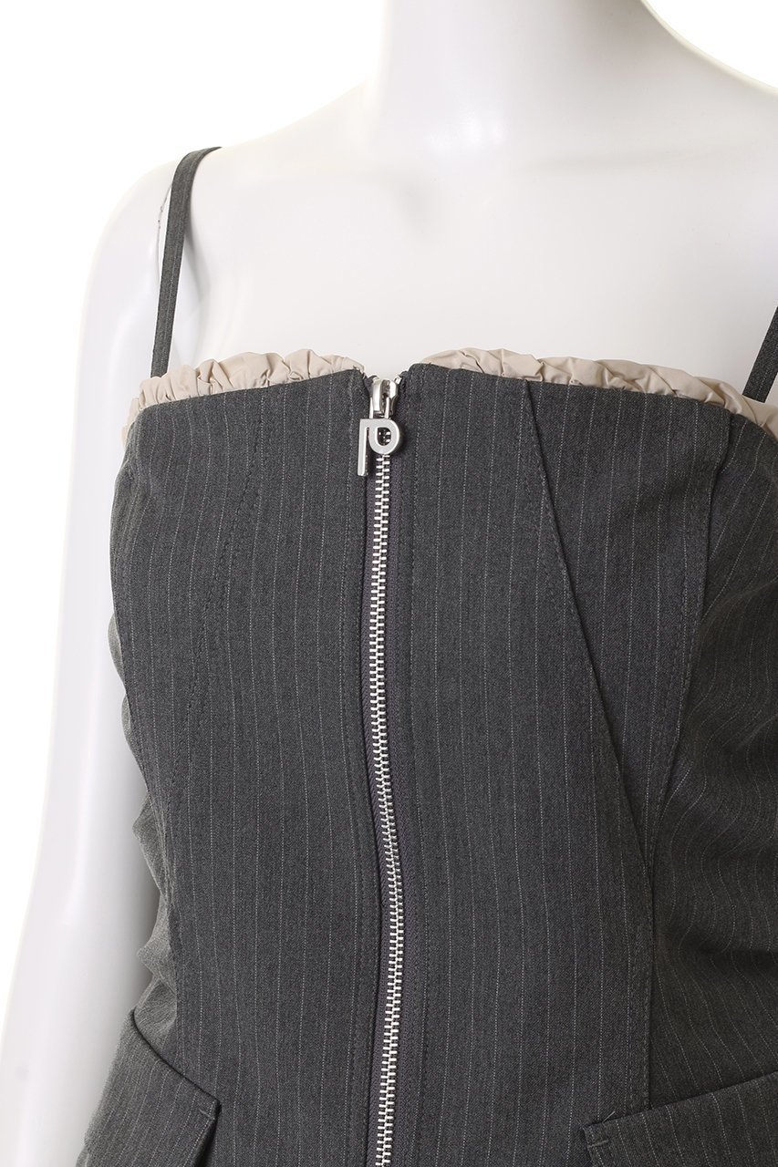 【プランク プロジェクト/PRANK PROJECT】のラッフルレイヤードビスチェ / Ruffled Layered Bustier 人気、トレンドファッション・服の通販 founy(ファニー) 　ファッション　Fashion　レディースファッション　Fashion for Women　トップス・カットソー　Cut & Sew Tops　キャミソール&ノースリーブ　Camisoles & Sleeveless Tops　シャツ・ブラウス・オフィスカジュアル　Elegant Blouses & Button-Ups　ビスチェ　Bustiers & Corset Tops / Layered Bustier Style　クラシカル　Classical, Vintage-Inspired　ジップ　Zip, Zipper　ジャケット　Jacket, Outerwear　ストライプ　Stripe, Striped Pattern　タフタ　Taffeta, Structured Fabric　トレンド　Trend, Trending Now　ノースリーブ　Sleeveless, No-Sleeve　ビスチェ　Bustier, Corset Top　フィット　Fit, Slim Fit　フロント　Front, Front Design　ラッフル　Ruffle, Frill　ラップ　Wrap, Wrap Design　ランダム　Random, Irregular　エレガント 上品　Elegant　other-5|ID: prp329100004316388 ipo3291000000032879146