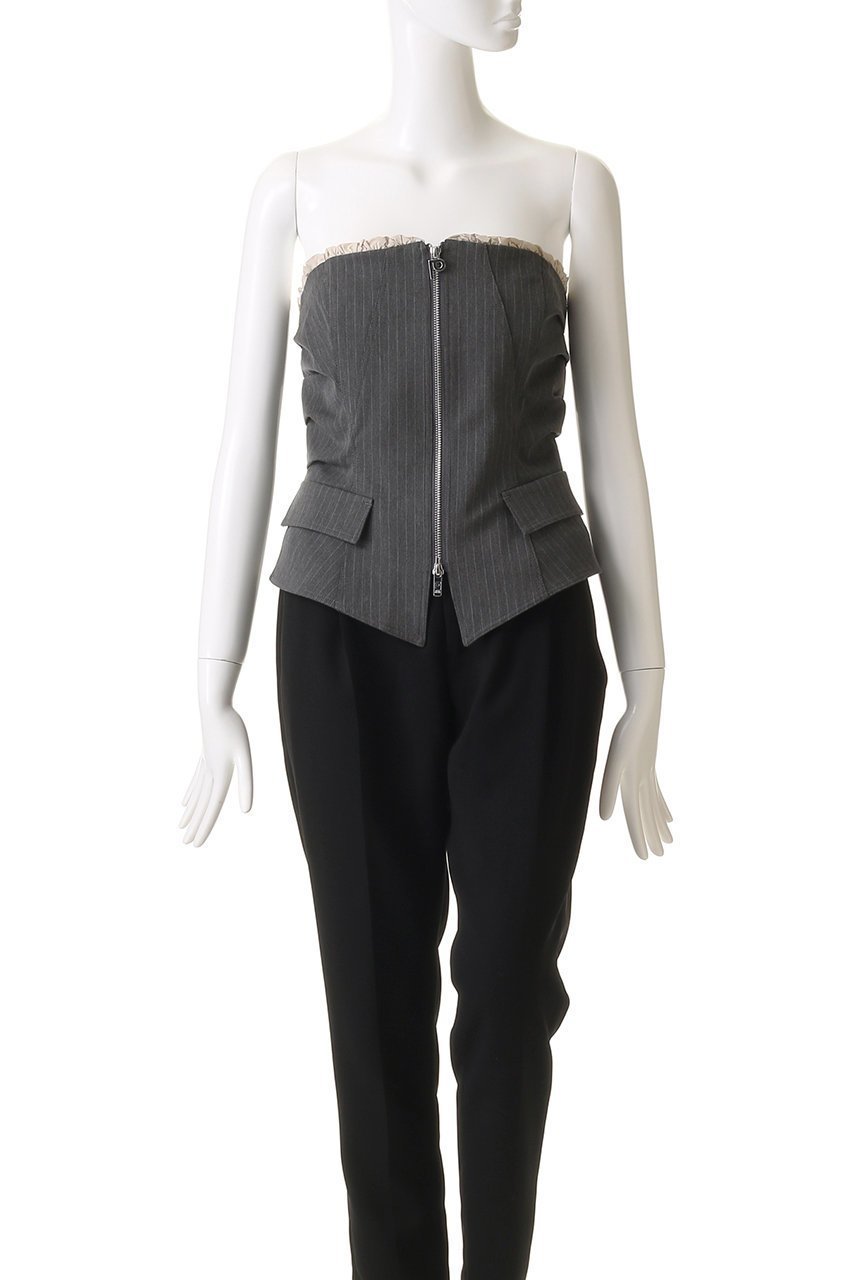 【プランク プロジェクト/PRANK PROJECT】のラッフルレイヤードビスチェ / Ruffled Layered Bustier 人気、トレンドファッション・服の通販 founy(ファニー) 　ファッション　Fashion　レディースファッション　Fashion for Women　トップス・カットソー　Cut & Sew Tops　キャミソール&ノースリーブ　Camisoles & Sleeveless Tops　シャツ・ブラウス・オフィスカジュアル　Elegant Blouses & Button-Ups　ビスチェ　Bustiers & Corset Tops / Layered Bustier Style　クラシカル　Classical, Vintage-Inspired　ジップ　Zip, Zipper　ジャケット　Jacket, Outerwear　ストライプ　Stripe, Striped Pattern　タフタ　Taffeta, Structured Fabric　トレンド　Trend, Trending Now　ノースリーブ　Sleeveless, No-Sleeve　ビスチェ　Bustier, Corset Top　フィット　Fit, Slim Fit　フロント　Front, Front Design　ラッフル　Ruffle, Frill　ラップ　Wrap, Wrap Design　ランダム　Random, Irregular　エレガント 上品　Elegant　other-6|ID: prp329100004316388 ipo3291000000032879152