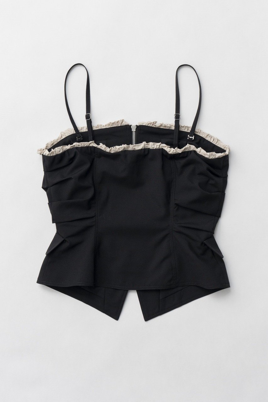 【プランク プロジェクト/PRANK PROJECT】のラッフルレイヤードビスチェ / Ruffled Layered Bustier 人気、トレンドファッション・服の通販 founy(ファニー) 　ファッション　Fashion　レディースファッション　Fashion for Women　トップス・カットソー　Cut & Sew Tops　キャミソール&ノースリーブ　Camisoles & Sleeveless Tops　シャツ・ブラウス・オフィスカジュアル　Elegant Blouses & Button-Ups　ビスチェ　Bustiers & Corset Tops / Layered Bustier Style　クラシカル　Classical, Vintage-Inspired　ジップ　Zip, Zipper　ジャケット　Jacket, Outerwear　ストライプ　Stripe, Striped Pattern　タフタ　Taffeta, Structured Fabric　トレンド　Trend, Trending Now　ノースリーブ　Sleeveless, No-Sleeve　ビスチェ　Bustier, Corset Top　フィット　Fit, Slim Fit　フロント　Front, Front Design　ラッフル　Ruffle, Frill　ラップ　Wrap, Wrap Design　ランダム　Random, Irregular　エレガント 上品　Elegant　other-4|ID: prp329100004316388 ipo3291000000035689073