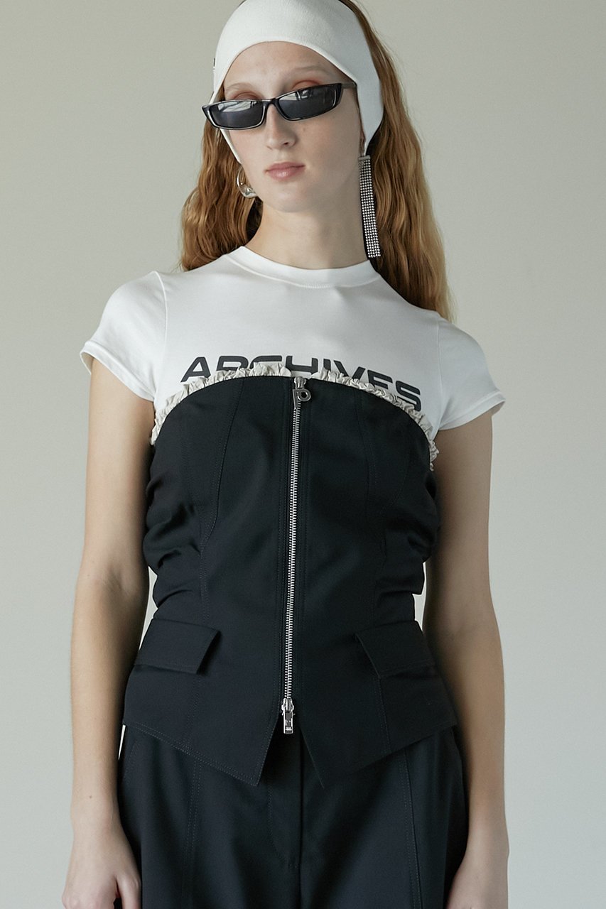 【プランク プロジェクト/PRANK PROJECT】のラッフルレイヤードビスチェ / Ruffled Layered Bustier 人気、トレンドファッション・服の通販 founy(ファニー) 　ファッション　Fashion　レディースファッション　Fashion for Women　トップス・カットソー　Cut & Sew Tops　キャミソール&ノースリーブ　Camisoles & Sleeveless Tops　シャツ・ブラウス・オフィスカジュアル　Elegant Blouses & Button-Ups　ビスチェ　Bustiers & Corset Tops / Layered Bustier Style　クラシカル　Classical, Vintage-Inspired　ジップ　Zip, Zipper　ジャケット　Jacket, Outerwear　ストライプ　Stripe, Striped Pattern　タフタ　Taffeta, Structured Fabric　トレンド　Trend, Trending Now　ノースリーブ　Sleeveless, No-Sleeve　ビスチェ　Bustier, Corset Top　フィット　Fit, Slim Fit　フロント　Front, Front Design　ラッフル　Ruffle, Frill　ラップ　Wrap, Wrap Design　ランダム　Random, Irregular　エレガント 上品　Elegant　other-7|ID: prp329100004316388 ipo3291000000035689076