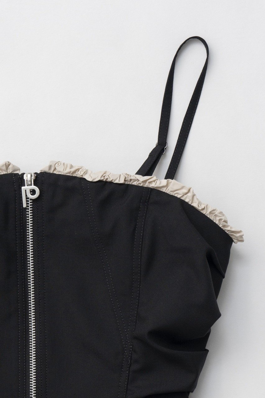 【プランク プロジェクト/PRANK PROJECT】のラッフルレイヤードビスチェ / Ruffled Layered Bustier 人気、トレンドファッション・服の通販 founy(ファニー) 　ファッション　Fashion　レディースファッション　Fashion for Women　トップス・カットソー　Cut & Sew Tops　キャミソール&ノースリーブ　Camisoles & Sleeveless Tops　シャツ・ブラウス・オフィスカジュアル　Elegant Blouses & Button-Ups　ビスチェ　Bustiers & Corset Tops / Layered Bustier Style　クラシカル　Classical, Vintage-Inspired　ジップ　Zip, Zipper　ジャケット　Jacket, Outerwear　ストライプ　Stripe, Striped Pattern　タフタ　Taffeta, Structured Fabric　トレンド　Trend, Trending Now　ノースリーブ　Sleeveless, No-Sleeve　ビスチェ　Bustier, Corset Top　フィット　Fit, Slim Fit　フロント　Front, Front Design　ラッフル　Ruffle, Frill　ラップ　Wrap, Wrap Design　ランダム　Random, Irregular　エレガント 上品　Elegant　other-2|ID: prp329100004316388 ipo3291000000036512048