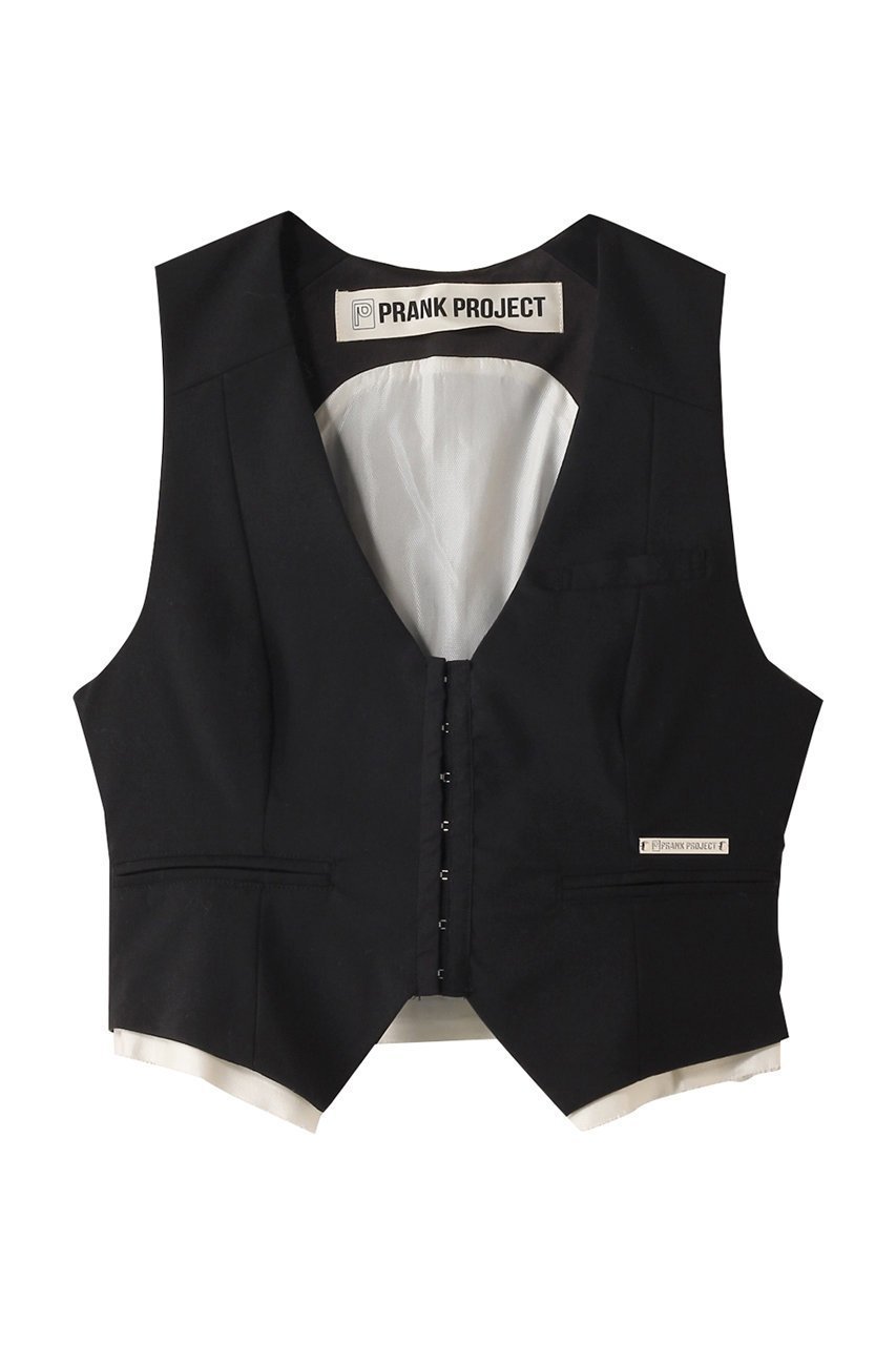 【プランク プロジェクト/PRANK PROJECT】のスーチングタイニーベスト / Suiting Tiny Vest インテリア・キッズ・メンズ・レディースファッション・服の通販 founy(ファニー) 　ファッション　Fashion　レディースファッション　Fashion for Women　アウター　Coat / Outerwear Collection　レディースジャケット・軽アウター　Jackets　おすすめ　Recommended / Our Picks　インナー　Innerwear　コンパクト　Compact, Small Size　サテン　Satin, Glossy Fabric　ジャケット　Jacket, Outerwear　セットアップ　Set-Up, Coordinated Outfit　ノースリーブ　Sleeveless, No-Sleeve　フロント　Front, Front Design　ベスト　Vest, Waistcoat　エレガント 上品　Elegant　夏　Summer　BLK(ブラック)|ID: prp329100004316390 ipo3291000000032925277