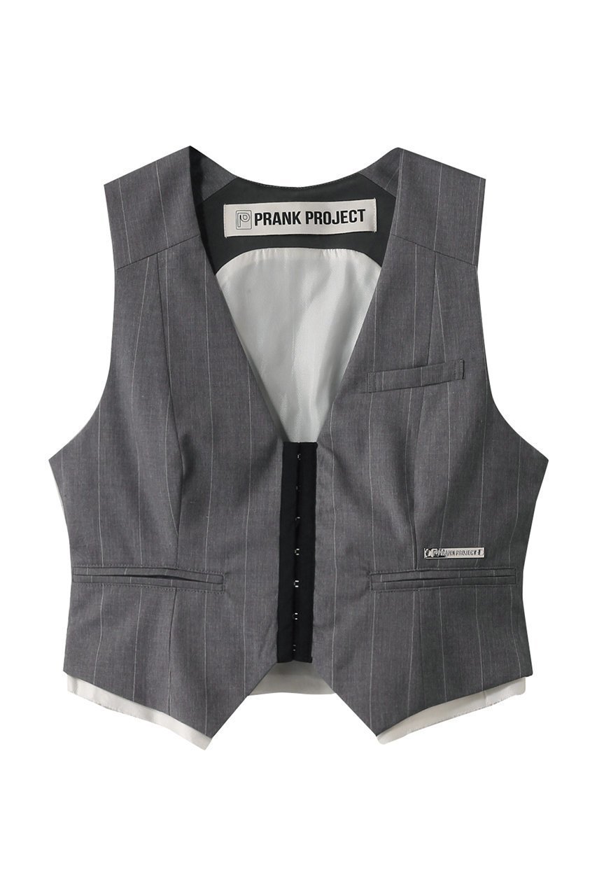 【プランク プロジェクト/PRANK PROJECT】のスーチングタイニーベスト / Suiting Tiny Vest インテリア・キッズ・メンズ・レディースファッション・服の通販 founy(ファニー) 　ファッション　Fashion　レディースファッション　Fashion for Women　アウター　Coat / Outerwear Collection　レディースジャケット・軽アウター　Jackets　おすすめ　Recommended / Our Picks　インナー　Innerwear　コンパクト　Compact, Small Size　サテン　Satin, Glossy Fabric　ジャケット　Jacket, Outerwear　セットアップ　Set-Up, Coordinated Outfit　ノースリーブ　Sleeveless, No-Sleeve　フロント　Front, Front Design　ベスト　Vest, Waistcoat　エレガント 上品　Elegant　夏　Summer　GRY(グレー)|ID: prp329100004316390 ipo3291000000032925283