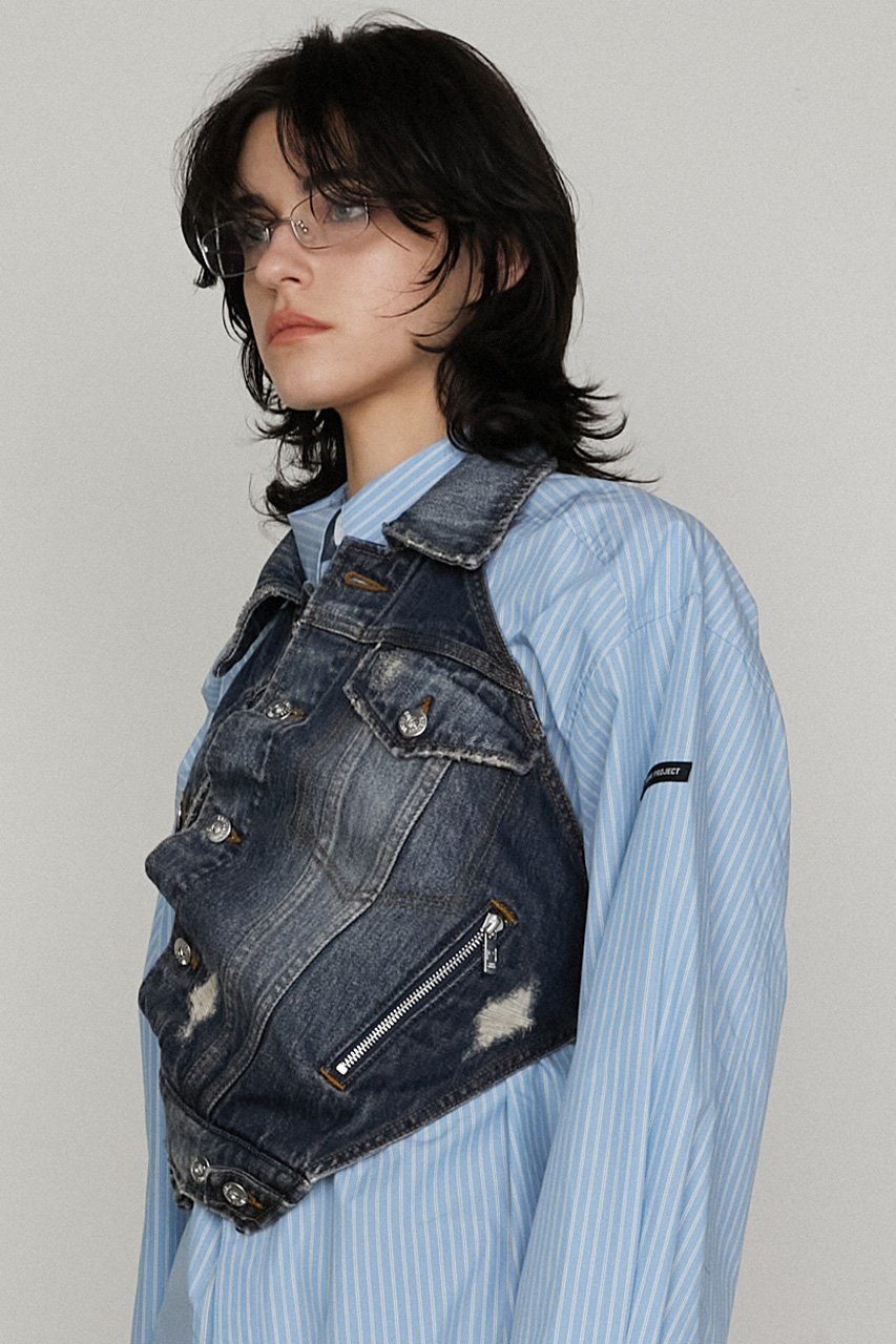 【プランク プロジェクト/PRANK PROJECT】のアシメラップデニムベスト / Asymmetric Wrap Denim Vest 人気、トレンドファッション・服の通販 founy(ファニー) 　ファッション　Fashion　レディースファッション　Fashion for Women　アウター　Coat / Outerwear Collection　レディースジャケット・軽アウター　Jackets　おすすめ　Recommended / Our Picks　ジャケット　Jacket, Outerwear　ダメージ　Distressed, Destroyed　デニム　Denim, Jeans Material　ベスト　Vest, Waistcoat　夏　Summer　other-8|ID: prp329100004316392 ipo3291000000032920595
