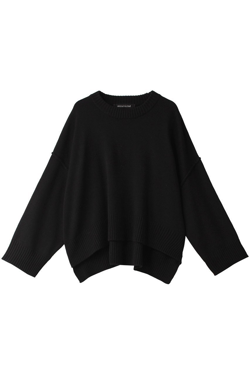 【ミズイロ インド/mizuiro ind】のcrew neck wide P/O プルオーバー インテリア・キッズ・メンズ・レディースファッション・服の通販 founy(ファニー) 　ファッション　Fashion　レディースファッション　WOMEN　トップス・カットソー　Tops/Tshirt　ニット　Knit Tops　プルオーバー　Pullover　シンプル　Simple　スリット　Slit　トレンド　Trend　ドレープ　Drape　ベーシック　Basic　black|ID: prp329100004318619 ipo3291000000029958056