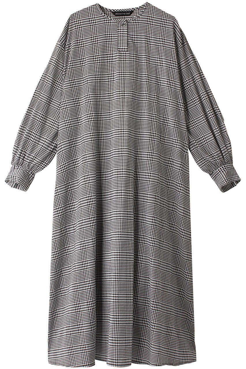 【ミズイロ インド/mizuiro ind】のcheck print stand collar flare OP ワンピース インテリア・キッズ・メンズ・レディースファッション・服の通販 founy(ファニー) 　ファッション　Fashion　レディースファッション　WOMEN　ワンピース　Dress　チュニック　Tunic　チェック　Check　チュニック　Tunic　フレア　Flare　プリント　Print　モノトーン　Monotone　ロング　Long　ブラック(小)|ID: prp329100004318628 ipo3291000000029958454