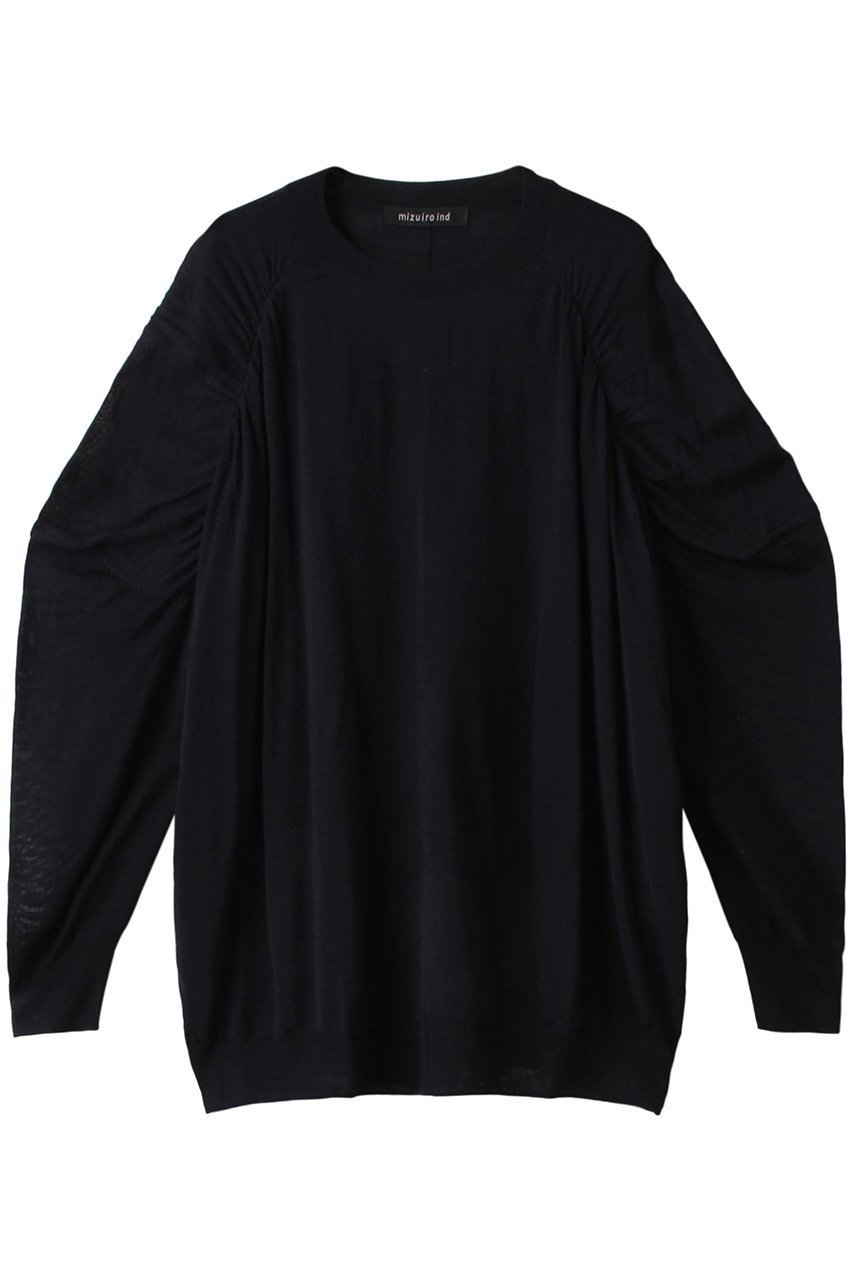 【ミズイロ インド/mizuiro ind】のcrew neck gather shoulder tunic チュニック インテリア・キッズ・メンズ・レディースファッション・服の通販 founy(ファニー) 　ファッション　Fashion　レディースファッション　WOMEN　ワンピース　Dress　チュニック　Tunic　ギャザー　Gather　シアー　Sheer　チュニック　Tunic　ポンチョ　Poncho　ネイビー|ID: prp329100004318697 ipo3291000000029958758